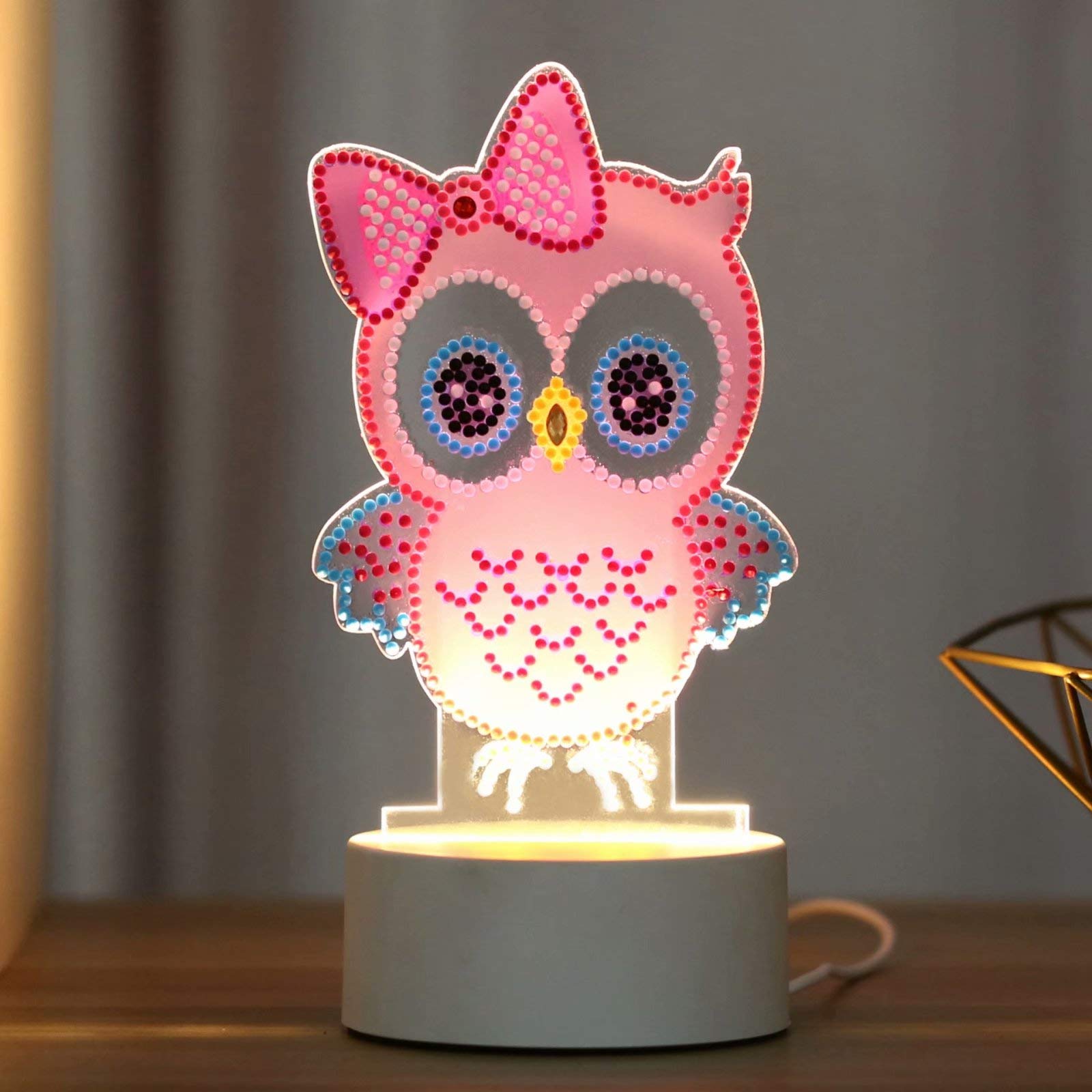 5D Diamond Painting LED Night Light Kit - DIY Owl Embroidery Mosaic Craft for Kids & Adults with USB Cable - Perfect for Home Decor, Bedroom Lighting & Relaxing Art Therapy Projects