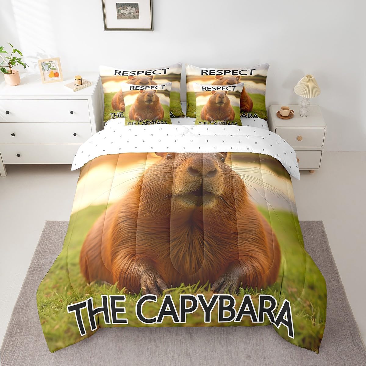 Feelyou 7-Piece Capybara Kids Bedding Set - Full Size Comforter, Sheets & Wildlife Animal Decor for Toddler Boys & Girls | Soft & Cozy Bed in a Bag for Nursery, Kids Room & Sleepovers