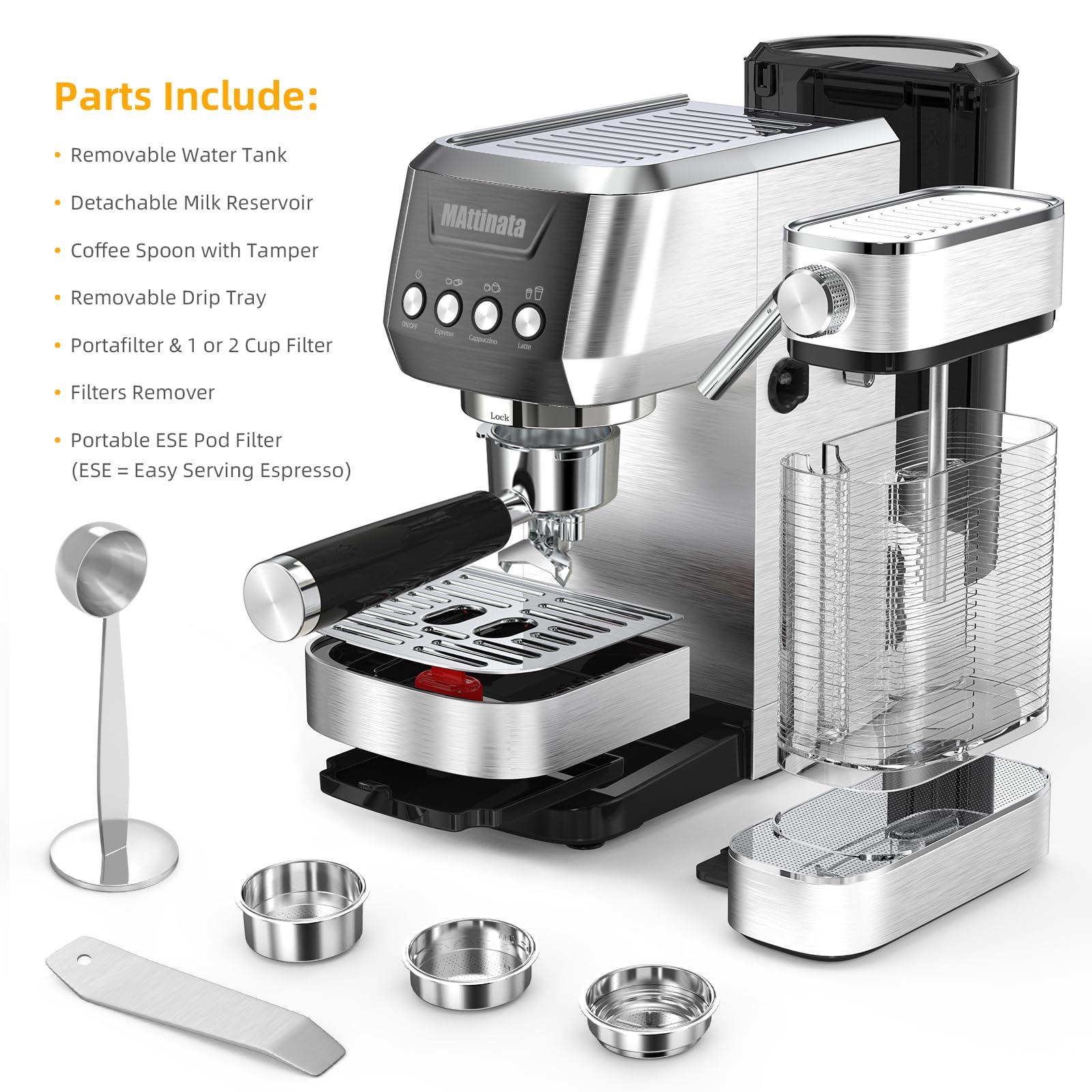 Premium 20 Bar Espresso Machine with Milk Frother - Stainless Steel Cappuccino Maker for Home, Automatic Milk Tank & Long-Lasting Performance - Perfect Gift for Coffee Lovers | Ideal for Home Kitchens, Offices & Coffee Shops