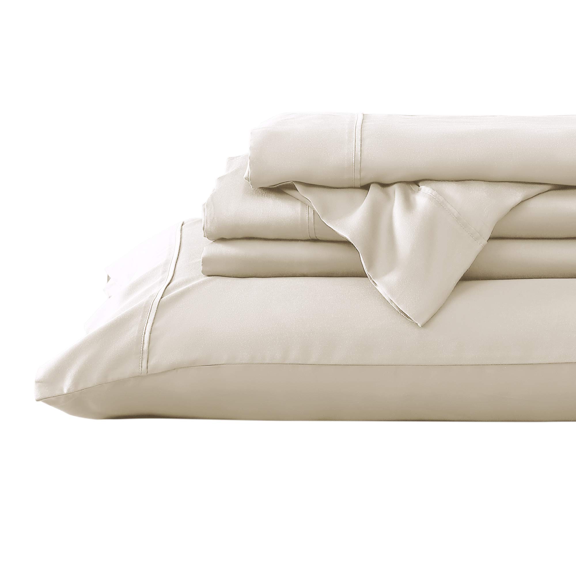 Valeron 100% Tencel Modal Sateen Woven King Sheet Set - Luxuriously Soft, Breathable & Cooling Beech Tree Fiber Bedding - Ivory - Perfect for Hot Sleepers & All-Season Comfort