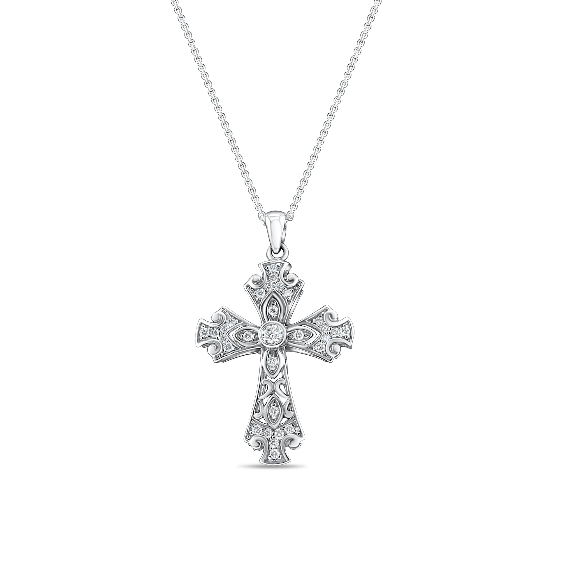 Celtic Irish Diamond Cross Pendant .39cttw 14k White Gold - Elegant Religious Jewelry for Women, Perfect for Baptism, Confirmation & Special Occasions