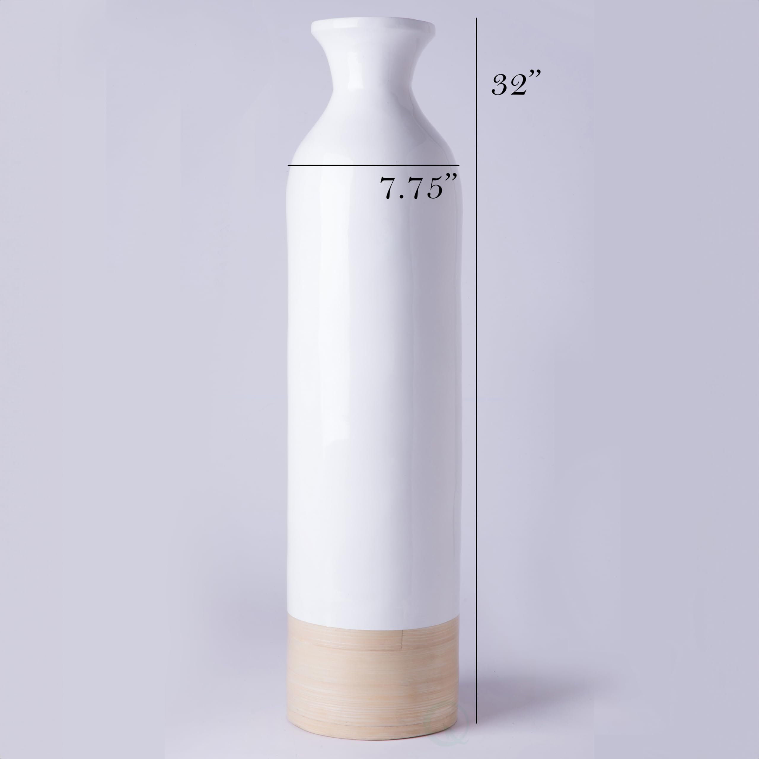 Elegant Black or White Tall Cylinder Bamboo Floor Vases - Glossy Lacquer & Natural Bamboo Finish - 31