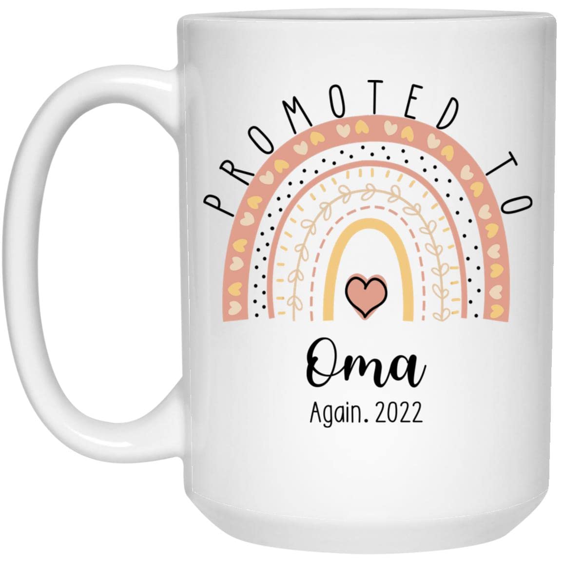 2025 Oma Rainbow Coffee Mug - Custom Pregnancy Announcement Gift for Oma Again | 15oz Ceramic Cup for Mother's Day, Grandma-to-Be Celebration & Special Occasions
