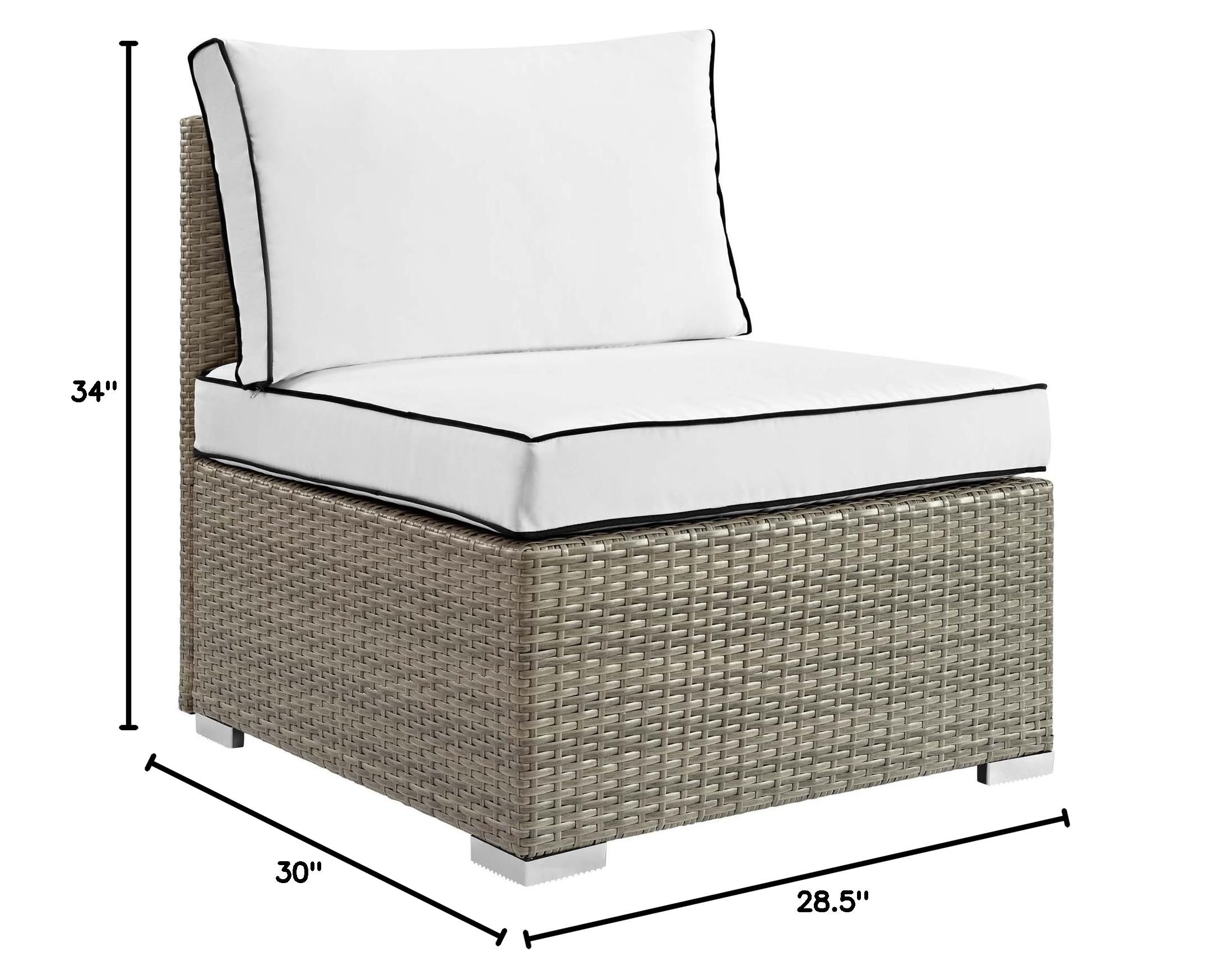 Modway Repose Wicker Rattan Outdoor Patio Armless Sectional Sofa Chair with Cushions - Light Gray White - Perfect for Backyard, Poolside & Garden Relaxation