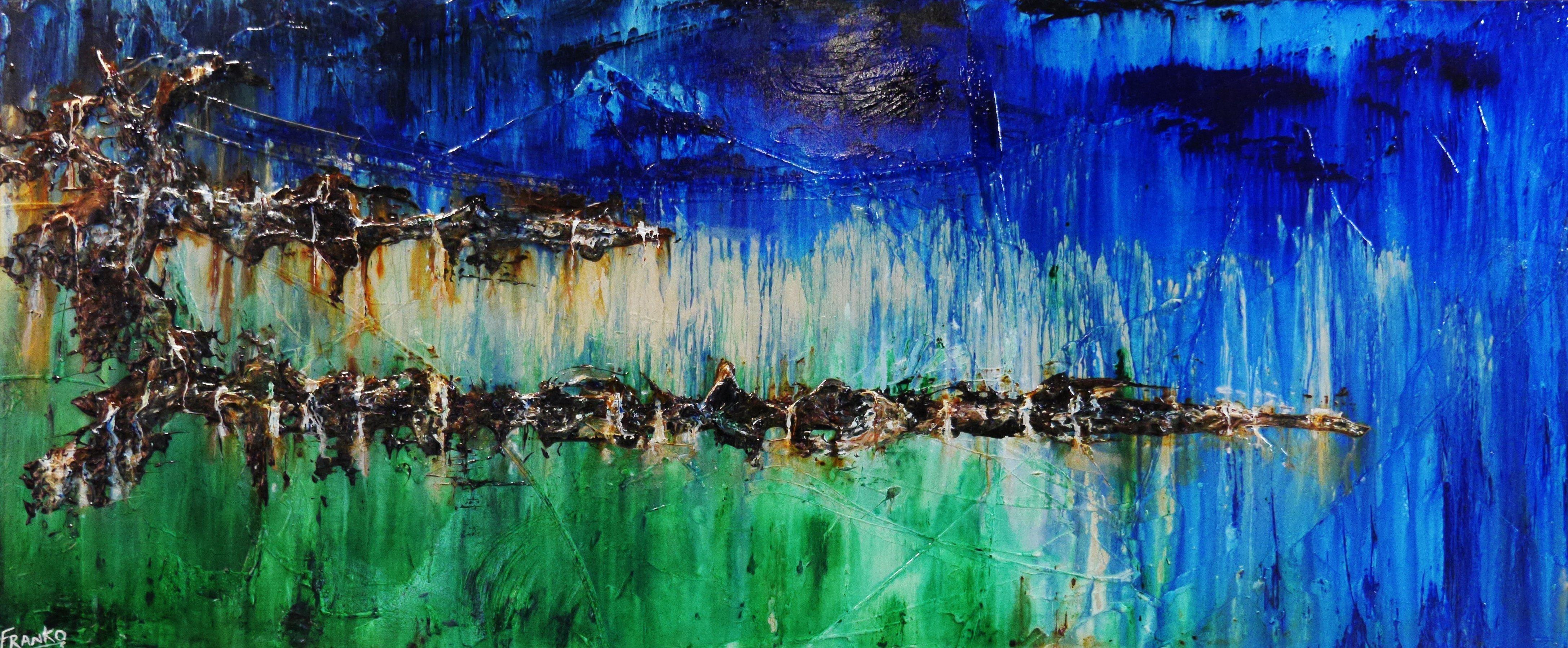 Abstract Green Blue Wall Art Canvas Painting - Modern Home Decor for Living Room, Bedroom & Office
