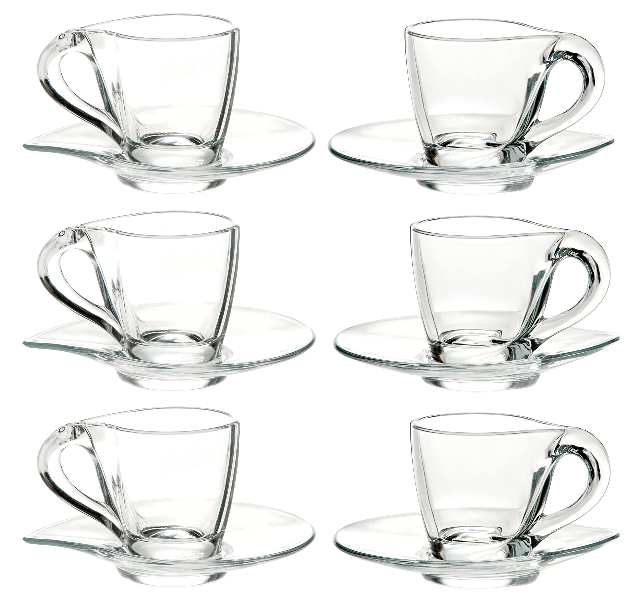 Barski Glass Espresso Cup Set - 6 Premium 3.4 oz Cups with Saucers for Cappuccino, Coffee, Latte & Tea - European Made Glassware for Home, Cafe & Restaurant Use