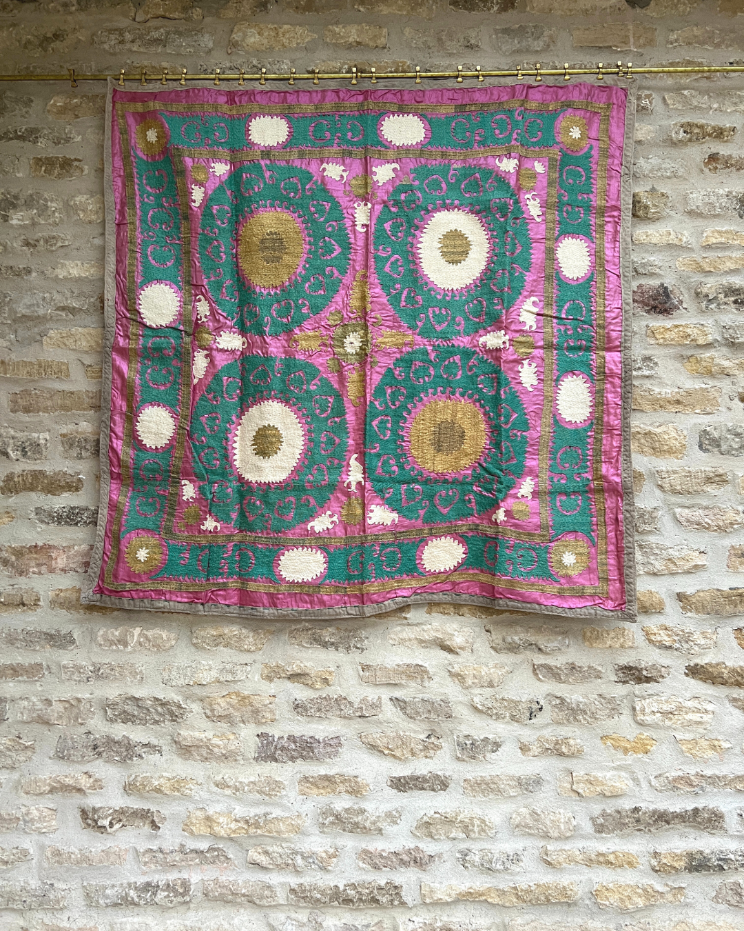 Authentic Medium Suzani 022 - Handmade Cotton Embroidered Pillow Cover - Bohemian Home Decor for Living Room, Bedroom & Sofa