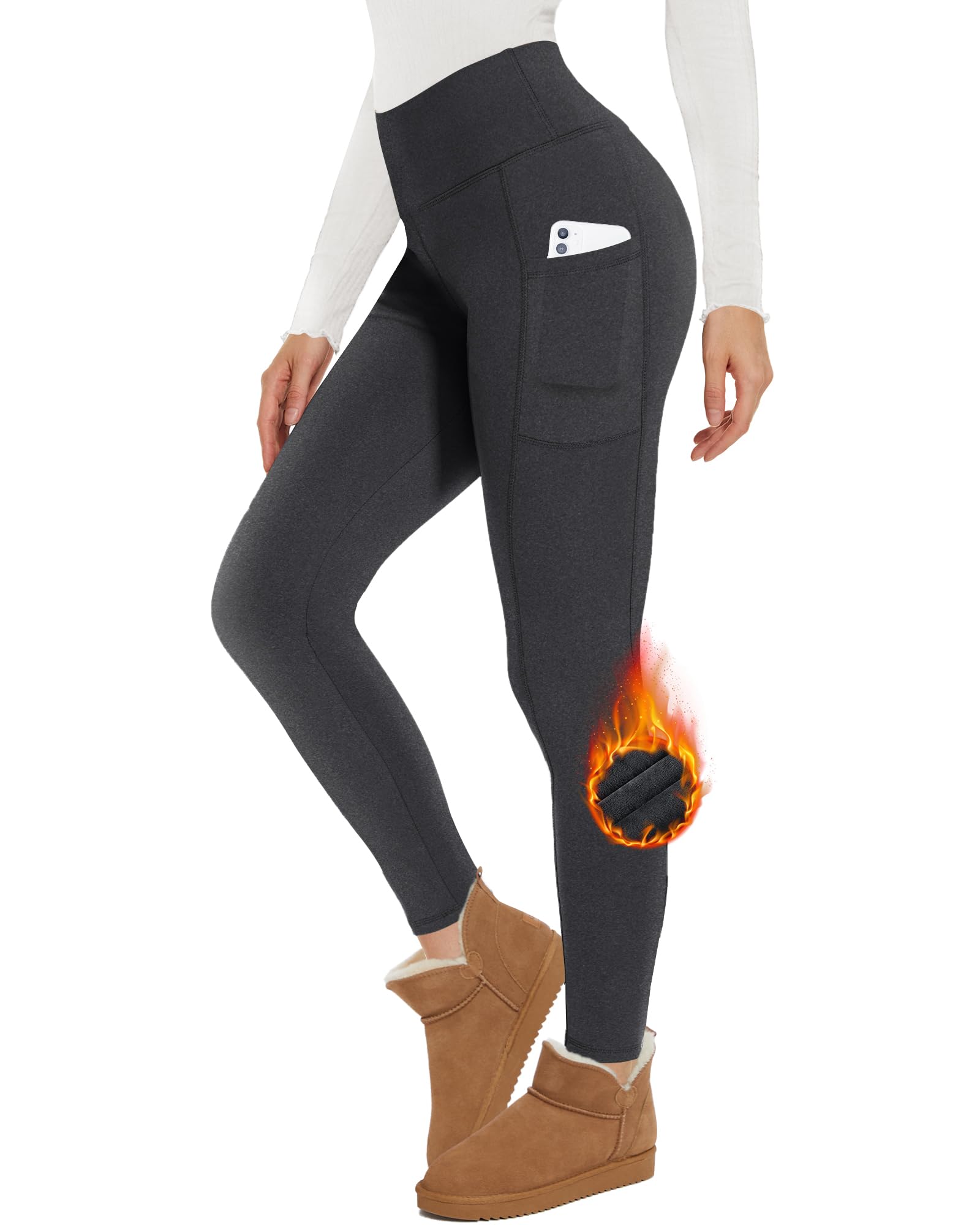 GAYHAY Women's Fleece Lined Thermal Leggings with Pockets - High Waisted Winter Yoga Pants for Workout, Running & Cold Weather - Warm Thick Thermal Tights for Outdoor Activities, Lounge & Everyday Wear