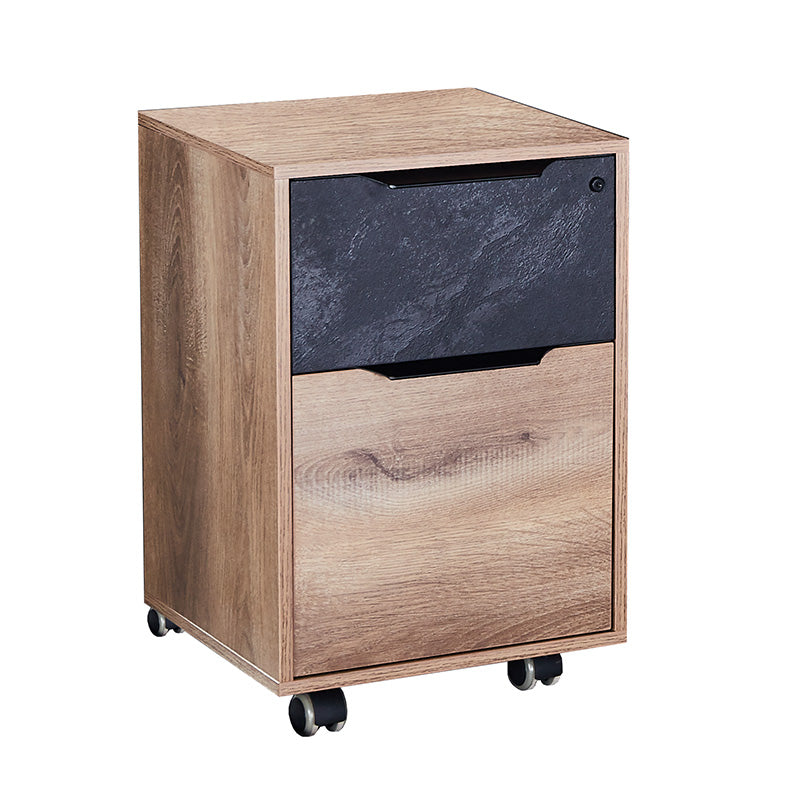 Daxton 41cm Mobile Pedestal Cabinet - Warm Oak & Black Finish | Rolling Storage for Office, Living Room & Bedroom Organization
