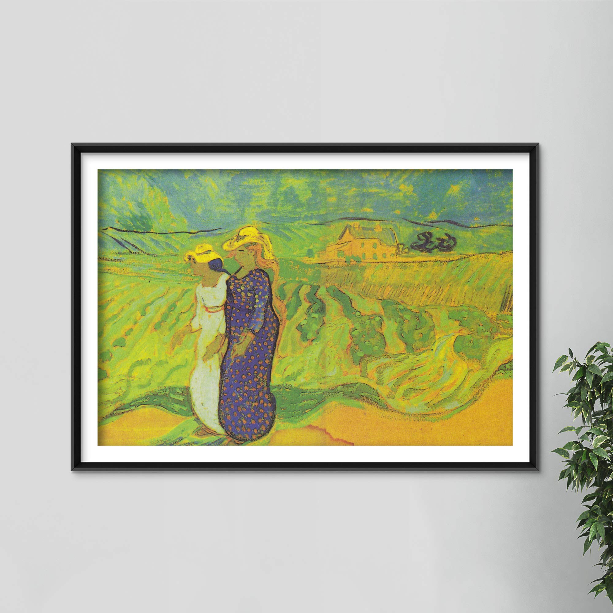 Vincent Van Gogh Two Girls Walking in The Fields Art Print - 18x12 Inch Textured Paper Poster - Dutch Post-Impressionist Painting Reproduction - Home Office Wall Decor Gift for Art Lovers