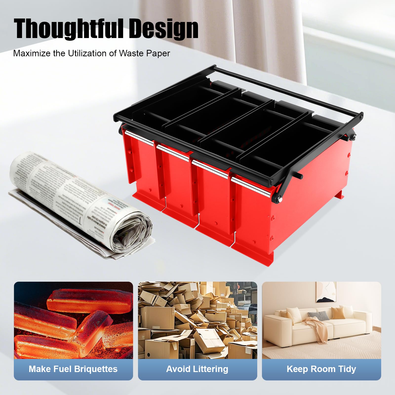 Heavy Duty Brick Press Machine - Steel Paper Log Briquette Maker for Fireplace, Indoor & Outdoor Use | DIY Fire Brick Press Tool for Home, Garden, Camping, and Emergency Preparedness