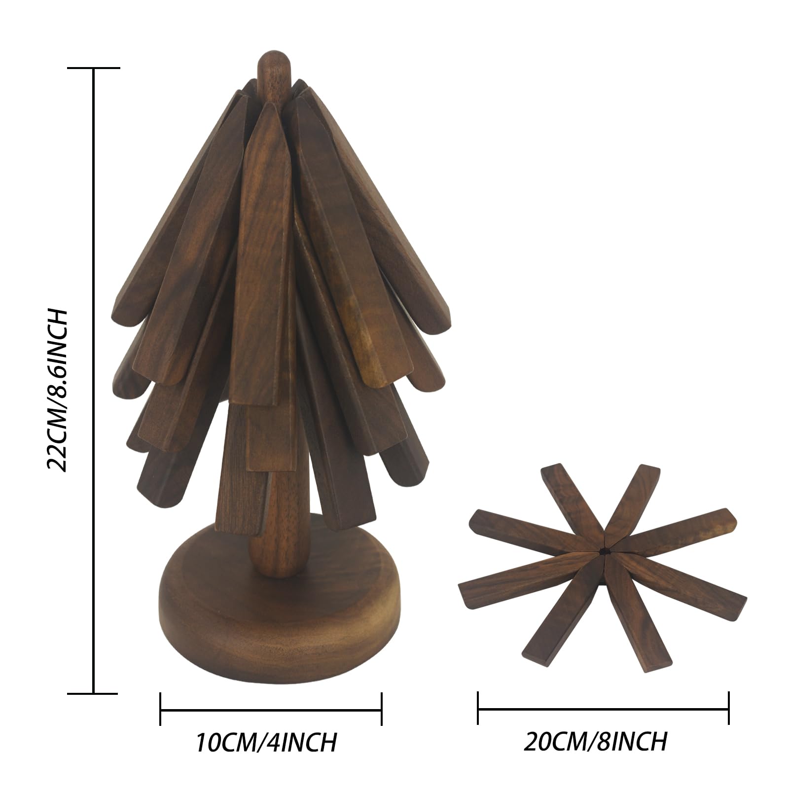 Black Walnut Wooden Trivet Set - 3 Tree-Shaped Hot Dish Coasters with Stand for Pots, Pans & Serving Dishes - Perfect for Kitchen, Dining Table & Outdoor BBQ