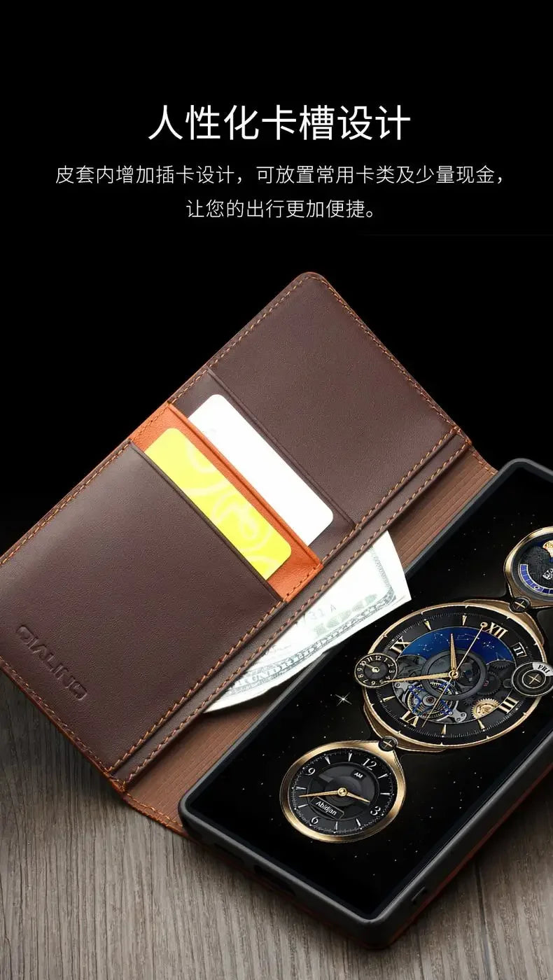Samsung Galaxy S25 Genuine Leather Flip Wallet Case - Retro Style Phone Cover with Card Slots for Credit Cards & ID - Perfect for Business, Travel and Everyday Use