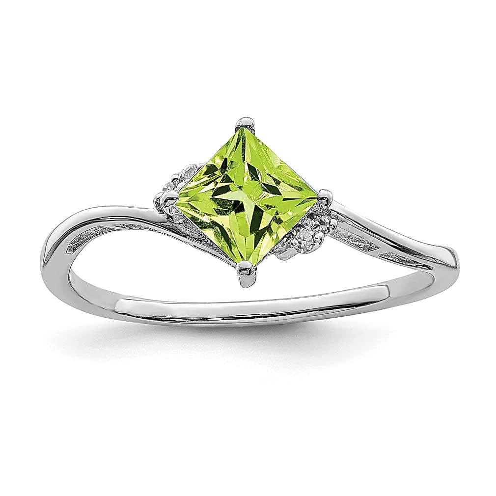 925 Sterling Silver Diamond & Peridot Square Ring - Women's Fine Jewelry Gift for Her - Perfect for Anniversaries, Birthdays & Special Occasions