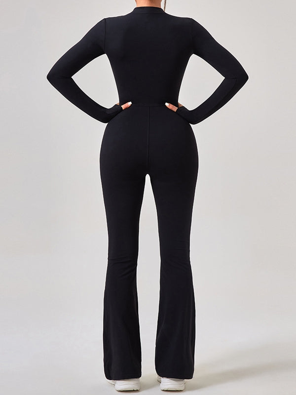 ZASUWA Women's High Waist Zipper Flare Jumpsuit - Stylish Casual Romper for Summer Outfits, Beach Wear & Party Dresses