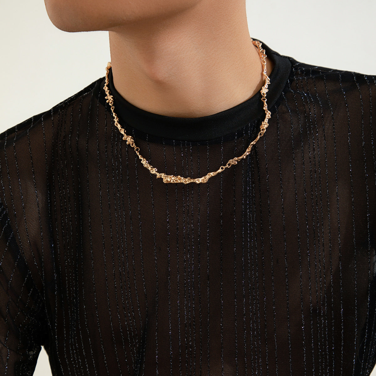 Trendy Irregular Molten Unisex Chain Necklace HN2700 - Perfect for Casual Outfits, Layering & Gift Giving