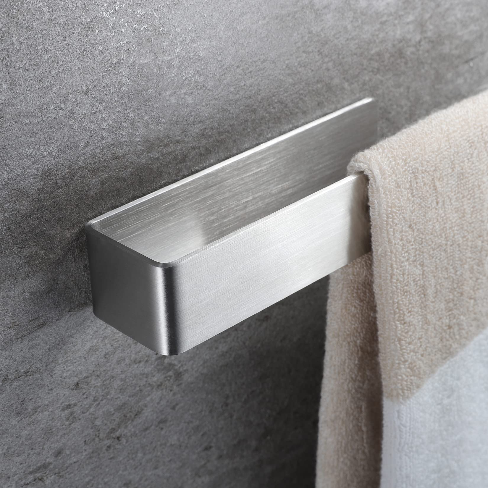 Taozun 11.8 Inch Brushed Stainless Steel Adhesive Towel Holder - Wall Mount Bathroom Towel Rack & Hand Towel Hanger for Kitchen, Bath, RV (No Drilling Required)