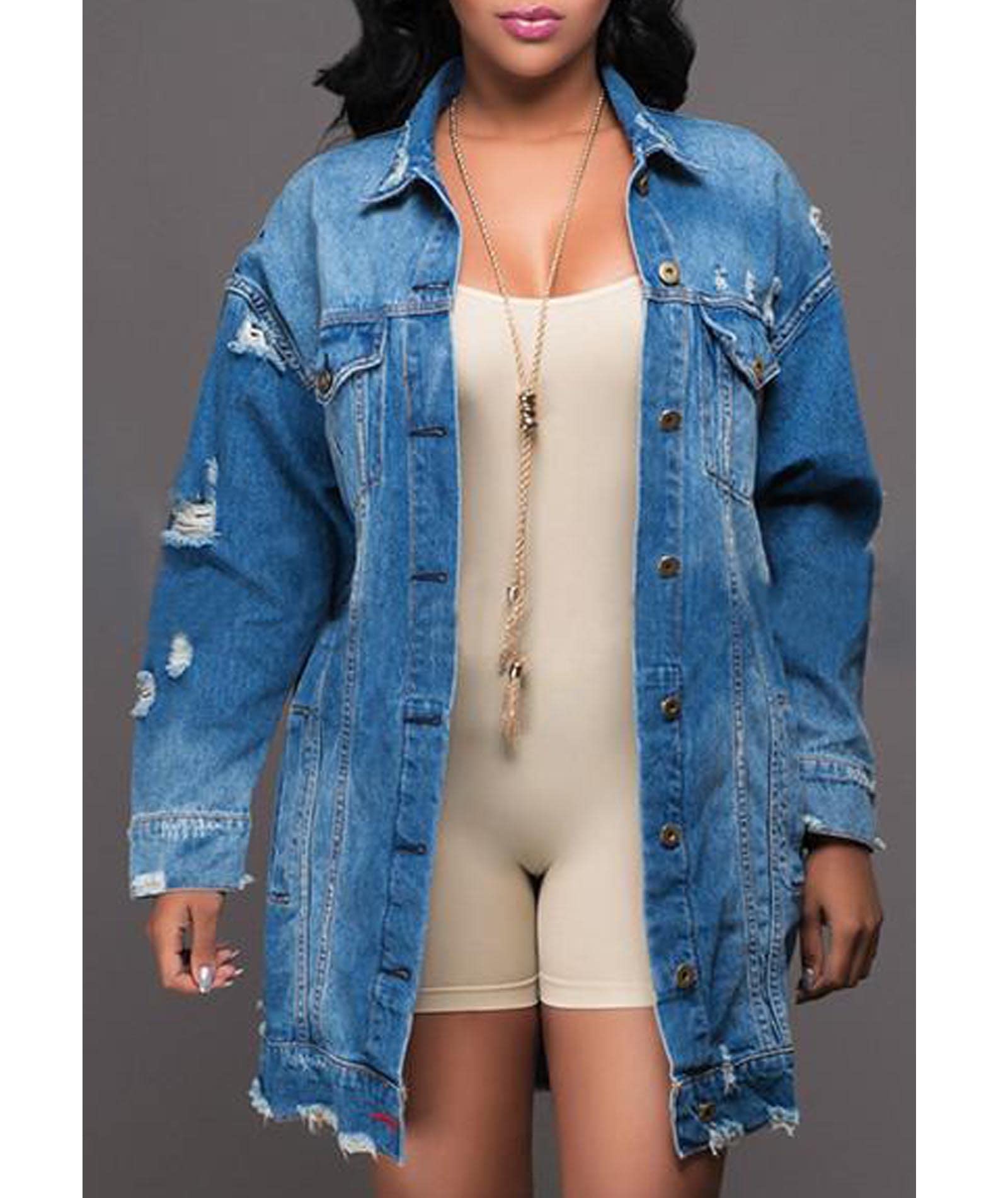 SOMTHRON Women's Distressed Denim Jeans & Jacket Set - Ripped High Waist Skinny Jeans with Denim Coat for Spring Fall Fashion | Casual Outfit, Streetwear, Daily Wear