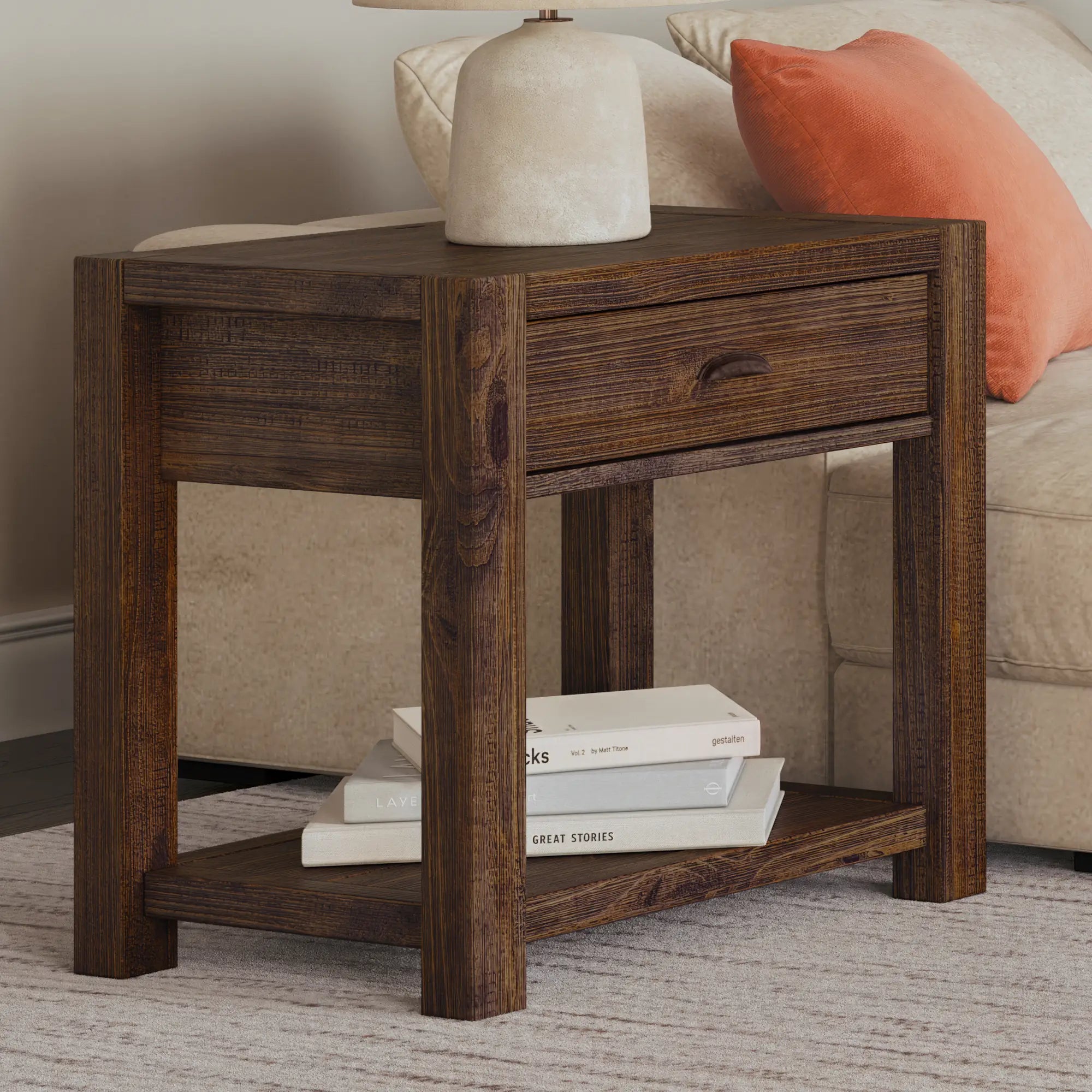 Modern Montauk End Table - Stylish Nightstand for Bedroom, Living Room & Office - Compact Side Table with Storage Shelf - Perfect for Small Spaces, Apartments & Dorm Rooms