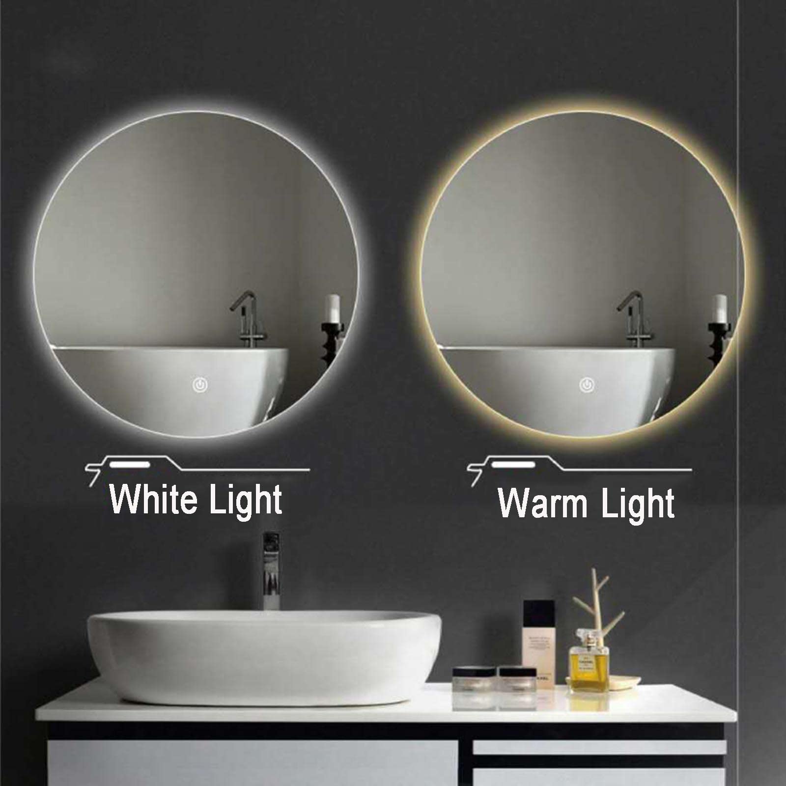 Round LED Wall-Mounted Bathroom Mirror - Smart Anti-Fog Makeup Mirror with Adjustable Lighting (23.6 Inch, White) for Vanity, Living Room, Bedroom & Entryway Decor - Perfect for Daily Grooming & Home Styling