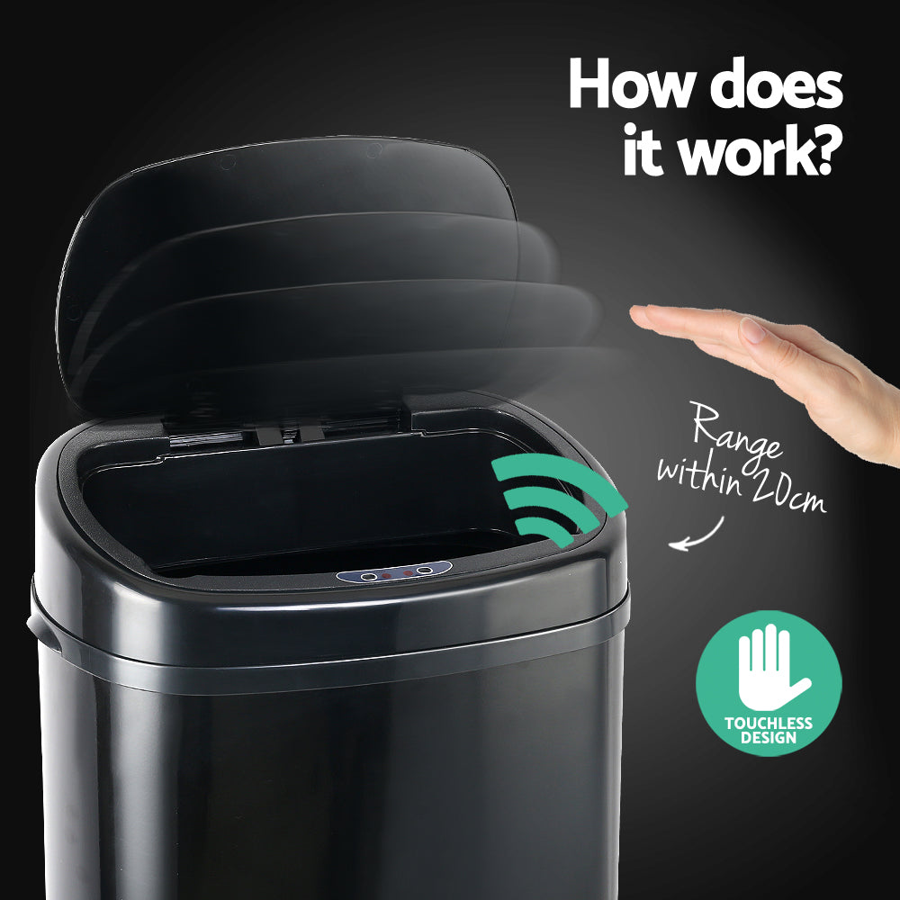 68L Motion Sensor Trash Can - Automatic Touchless Garbage Bin with Lid, Black - Ideal for Kitchen, Bathroom, Office & Home Use