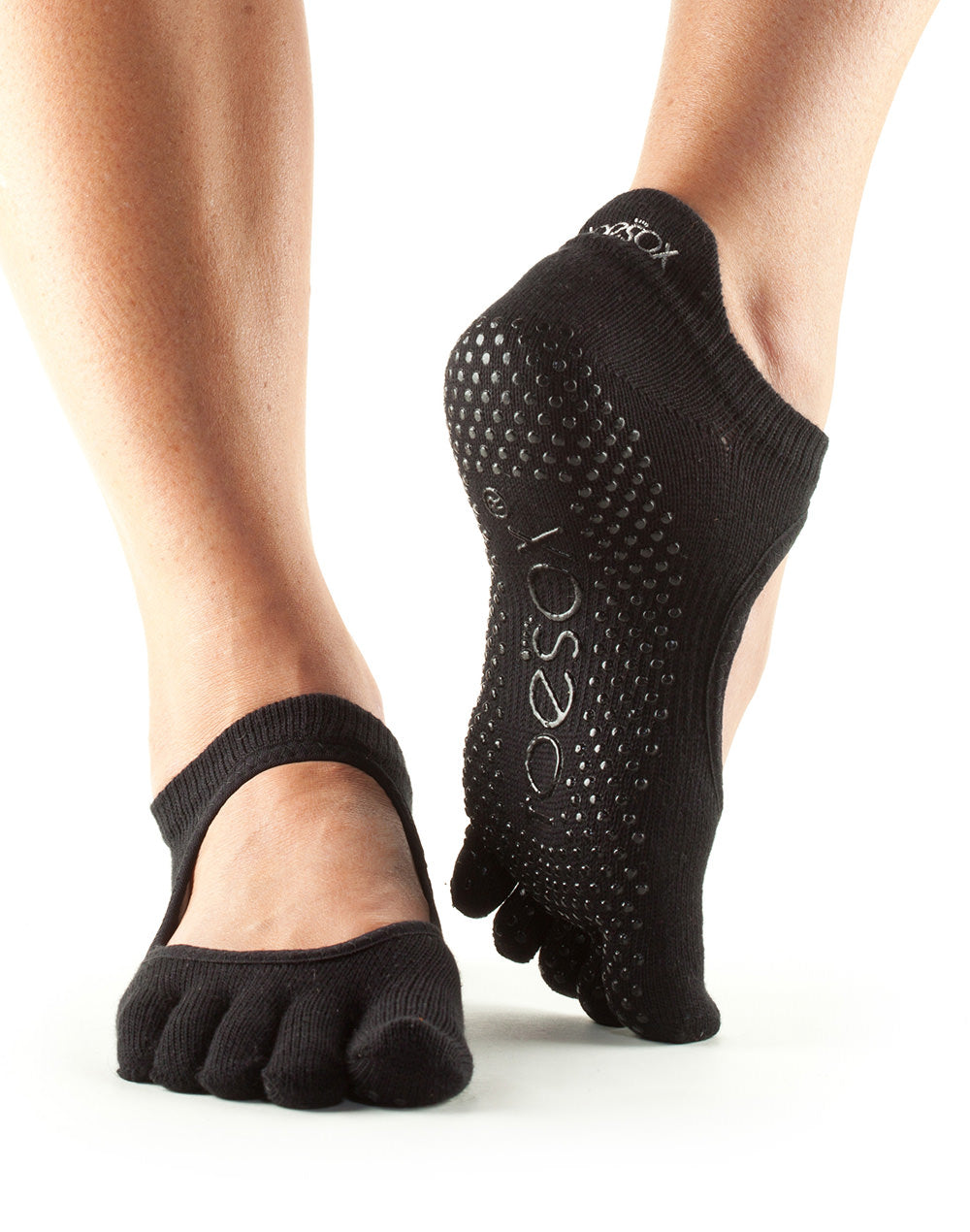 ToeSox Full Toe Bellarina Grip Socks for Ballet, Yoga & Dance - Non-Slip Performance Socks for Women - Black - Perfect for Studios, Home Workouts & Professional Performances