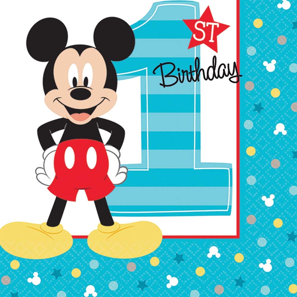 Mickey Mouse 1st Birthday Party Napkins - 50 Count Disney Themed Paper Napkins for Baby's First Birthday Celebration, Baby Shower, Disney Party Decorations - Perfect for Mickey Mouse Birthday Party Supplies & Disney Themed Events