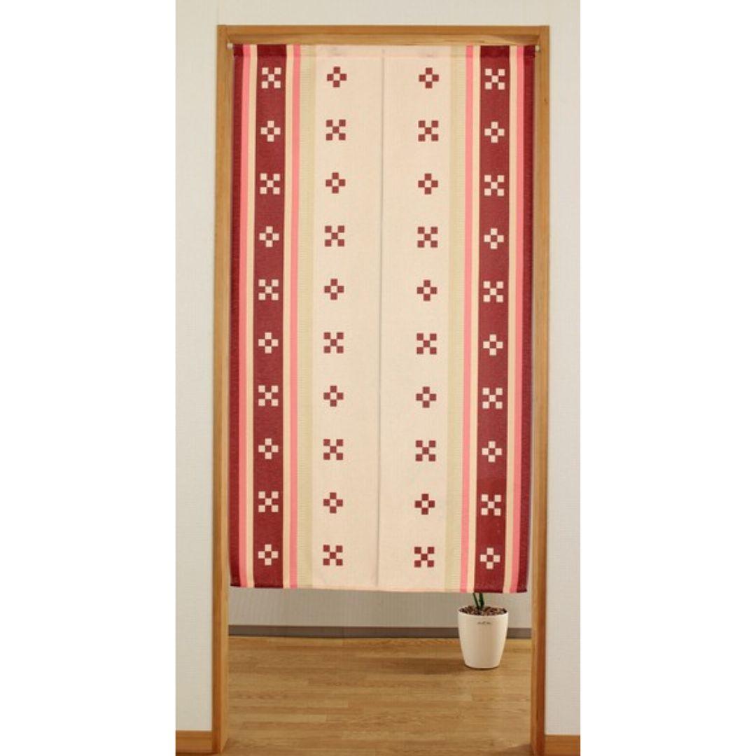 Traditional Japanese Noren Curtain - Red Kasuri Pattern with Five & Four Square Design for Doorways - Perfect for Home, Restaurant & Tea Room Decor