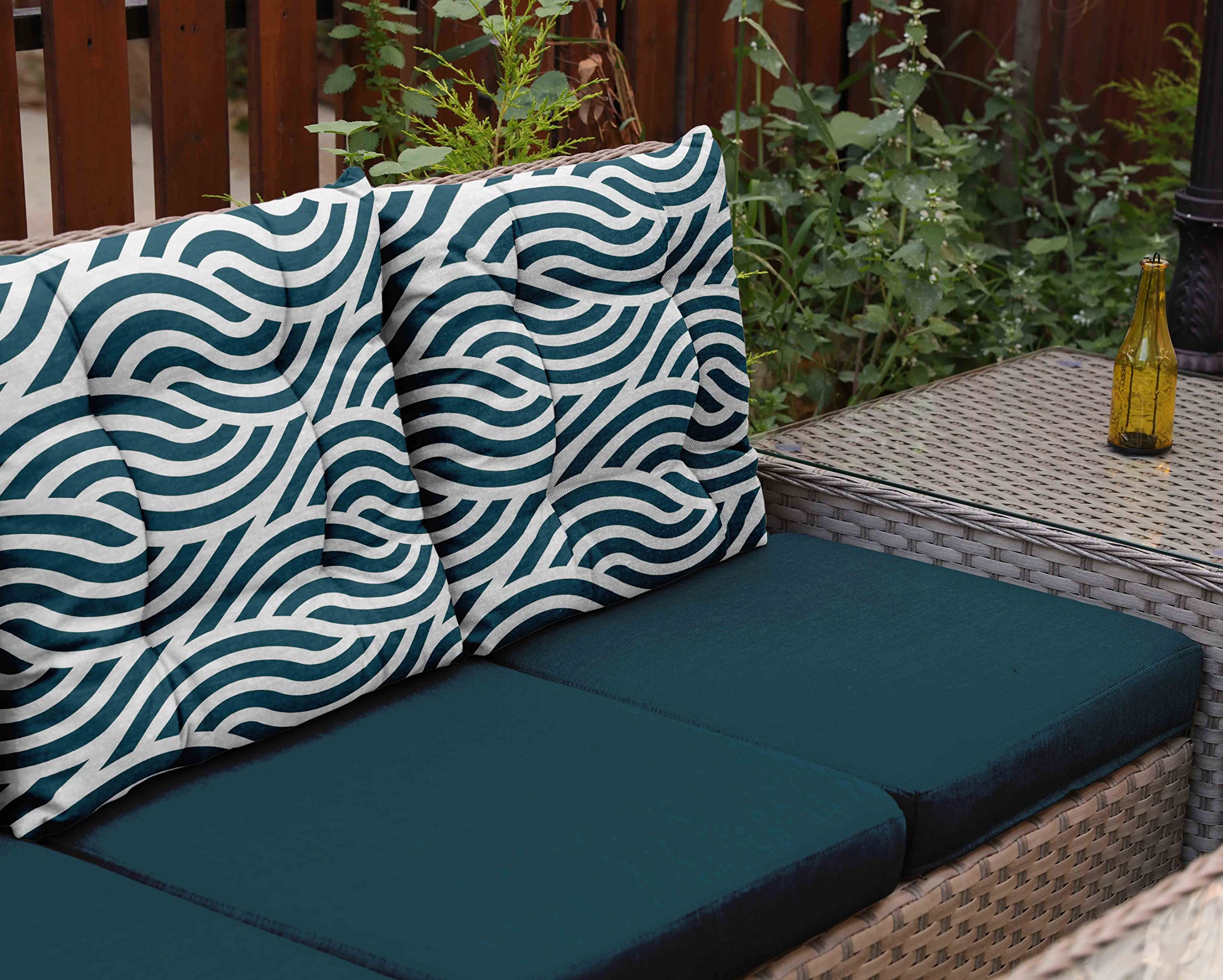 Water Resistant Indoor/Outdoor Tufted Square Patio Cushion Set of 2 - 19-inch Green Abstract Print Seat Cushions for Garden, Poolside & Deck Furniture