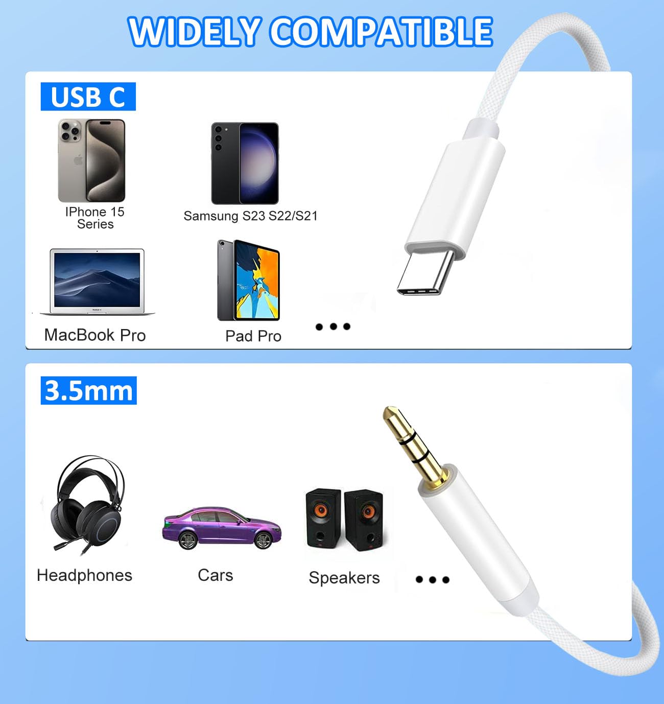 USB C to 3.5mm Audio Aux Jack Cable - 3.3FT Braided Nylon Headphone Adapter for iPhone 16/15 Pro Max, MacBook, Galaxy S23/S22 Ultra, iPad Pro/Air - Car Speaker, Home Stereo & Gaming Headset Connection