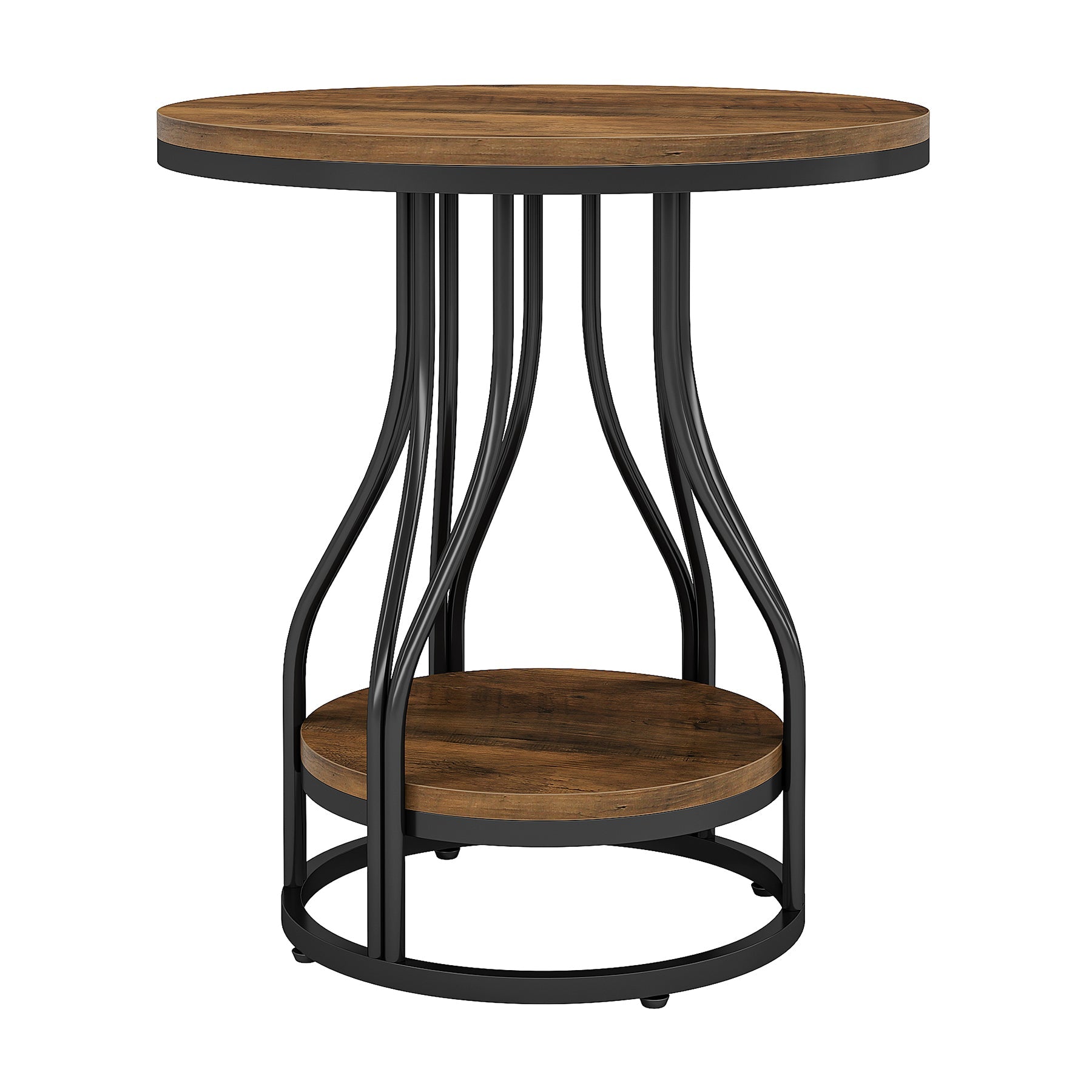 2 Tier Round End Table with Metal Frame - Stylish Sofa Side Table for Living Room, Bedroom, or Office - Perfect for Holding Lamps, Books, and Decor
