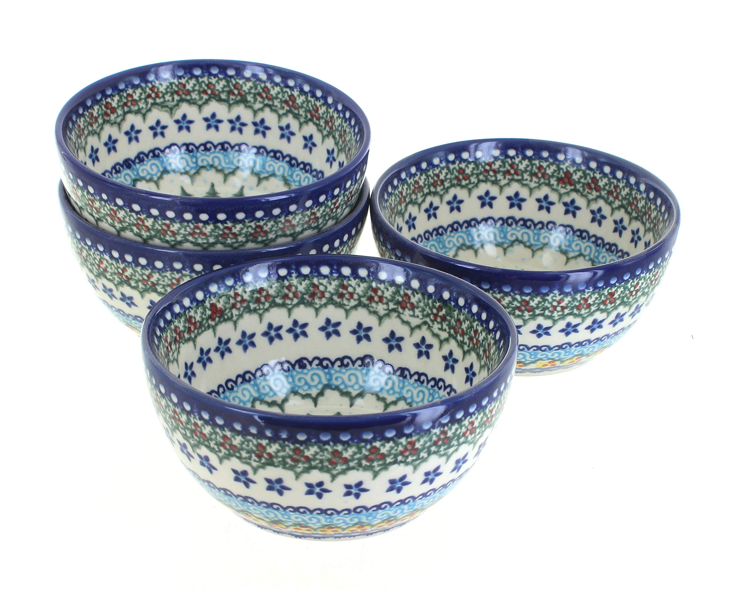 Blue Rose Polish Pottery Holiday Pine 4-Piece Dessert Bowl Set - Elegant Serving Bowls for Christmas, Thanksgiving & Special Occasions