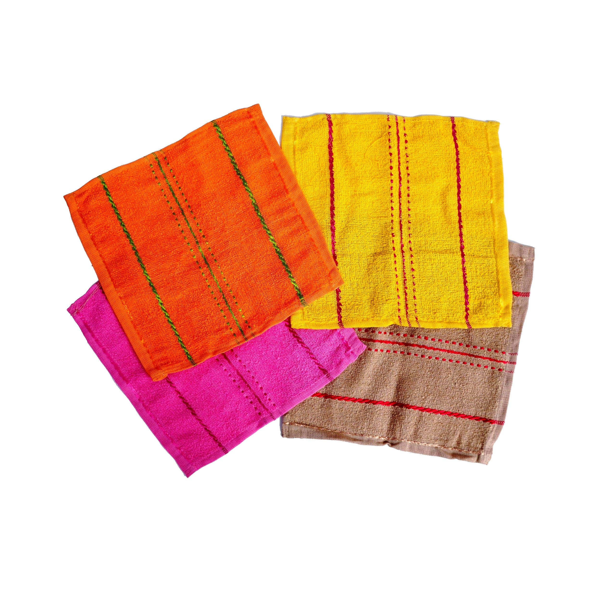 Space Fly Soft Cotton Face Towels & Handkerchiefs - 10-Piece Multi-Color Set with Attractive Lining - Perfect for Travel, Gym, and Daily Skincare Routine