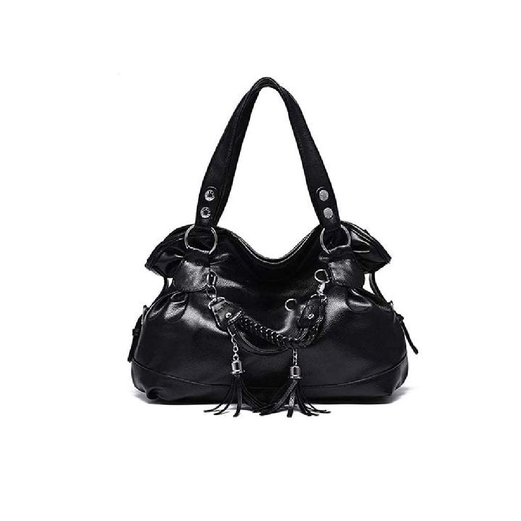 Stylish Women's Large Faux Leather Tote Bag with Tassels - Fashionable Shoulder Handbag, Ladies Purse & Messenger Satchel (Black) - Perfect for Work, Travel & Everyday Use