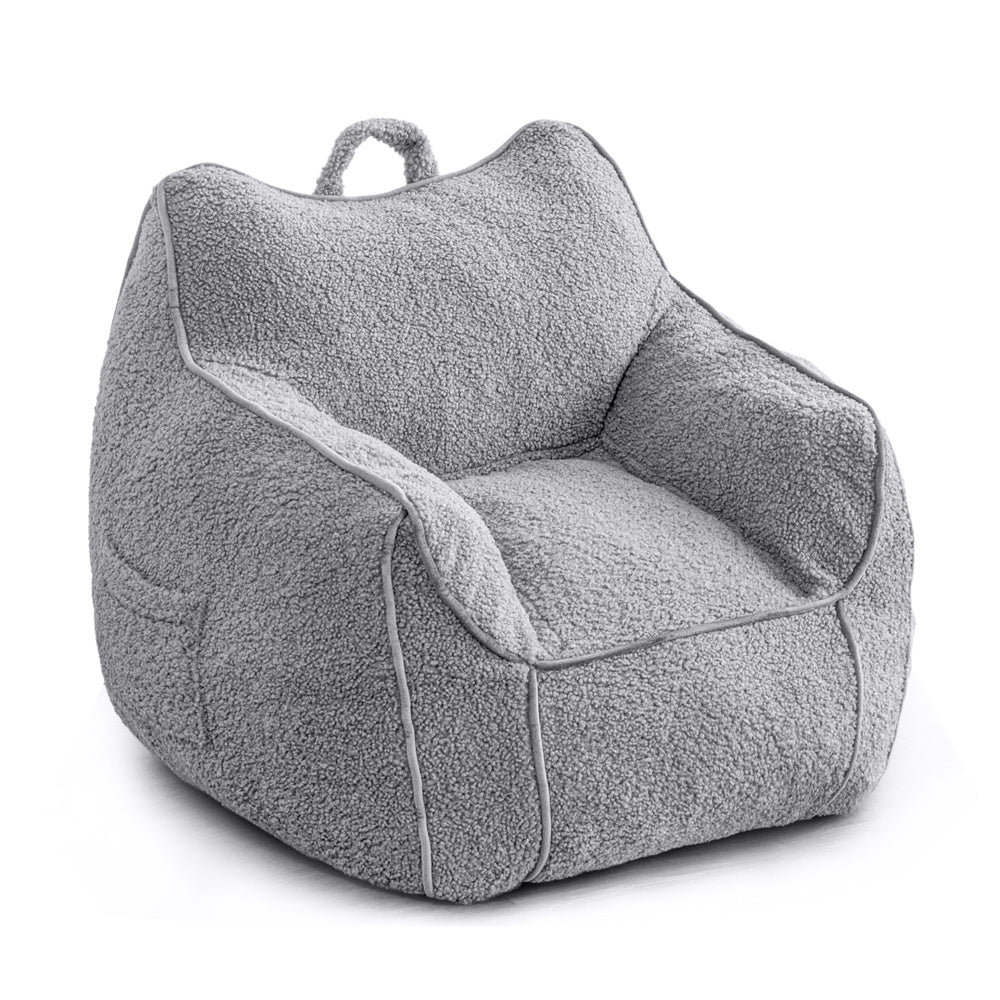 MAXYOYO Kids Sherpa Bean Bag Chair - Soft & Cozy Bean Bag Couch with Decorative Edges for Children's Room, Nursery or Playroom (Grey) - Perfect for Reading, Gaming & Relaxing