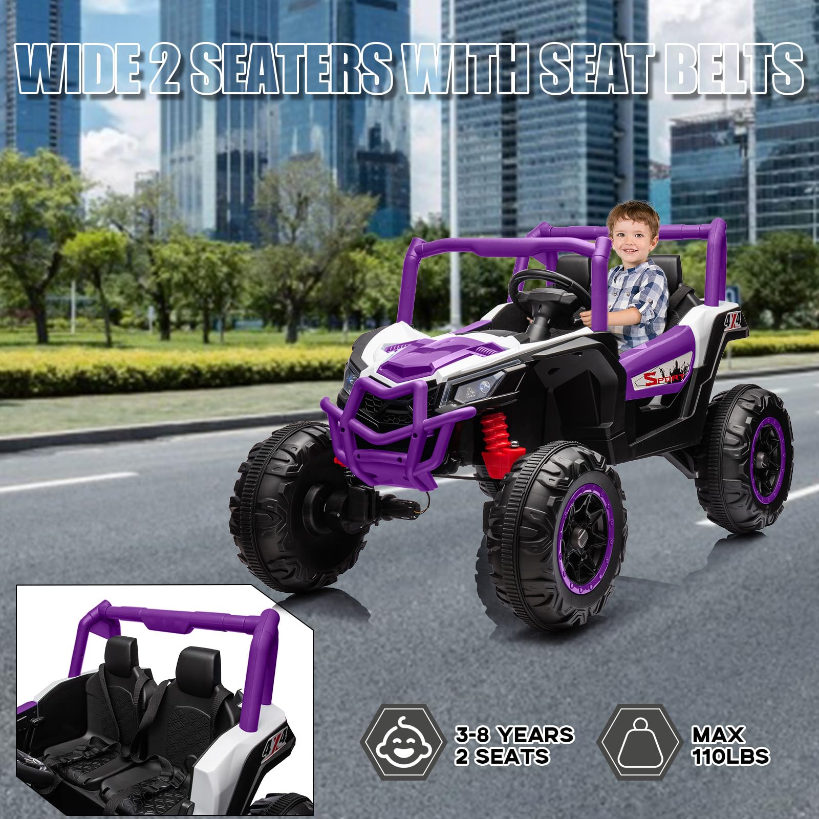 GARVEE 24V 2-Seater Kids Electric Ride-On Car - 4WD Off-Road UTV Toy with Remote Control, LED Lights, Bluetooth, 3 Speed Settings, Horn & Spring Suspension - Perfect for Outdoor Adventures, Backyard Play & Birthday Gifts