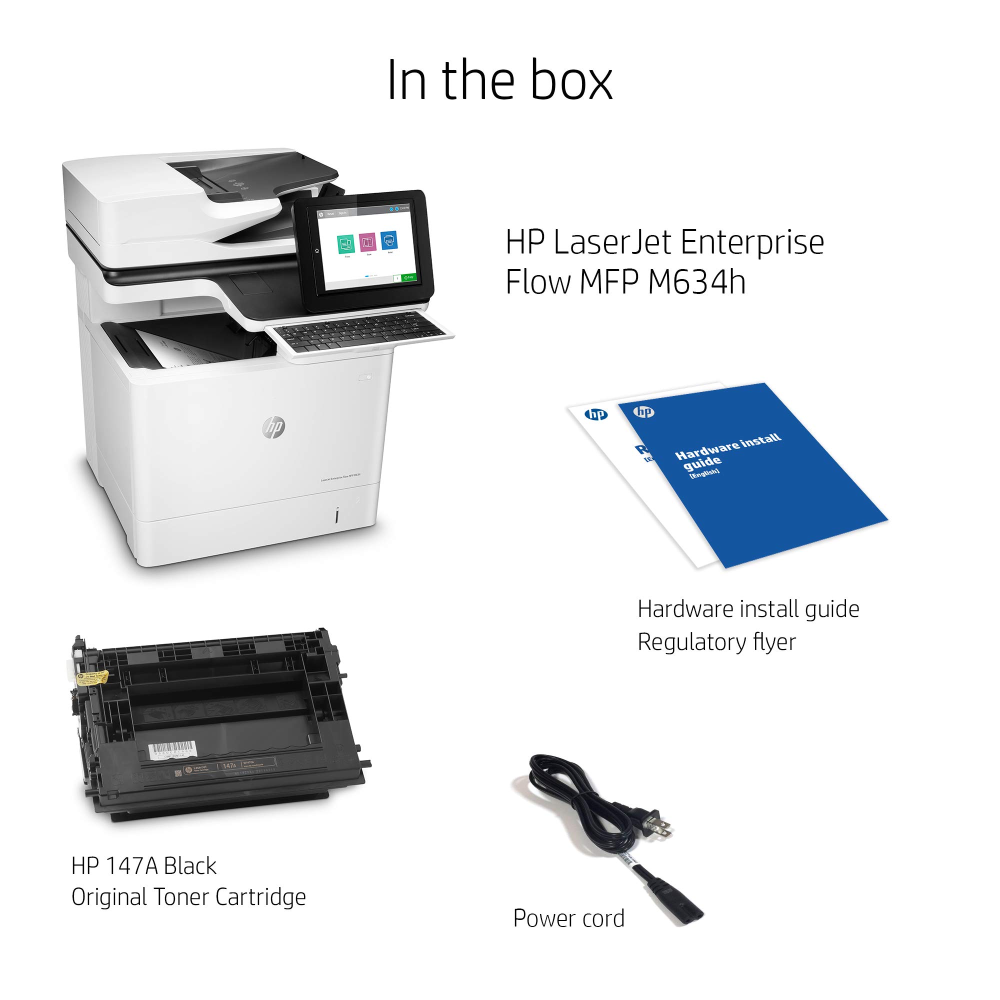 HP LaserJet Enterprise Flow MFP M634h Monochrome All-in-One Printer with Ethernet & Duplex Printing (7PS95A) - White | High-Speed Office Printer for Business Documents, Reports & Contracts