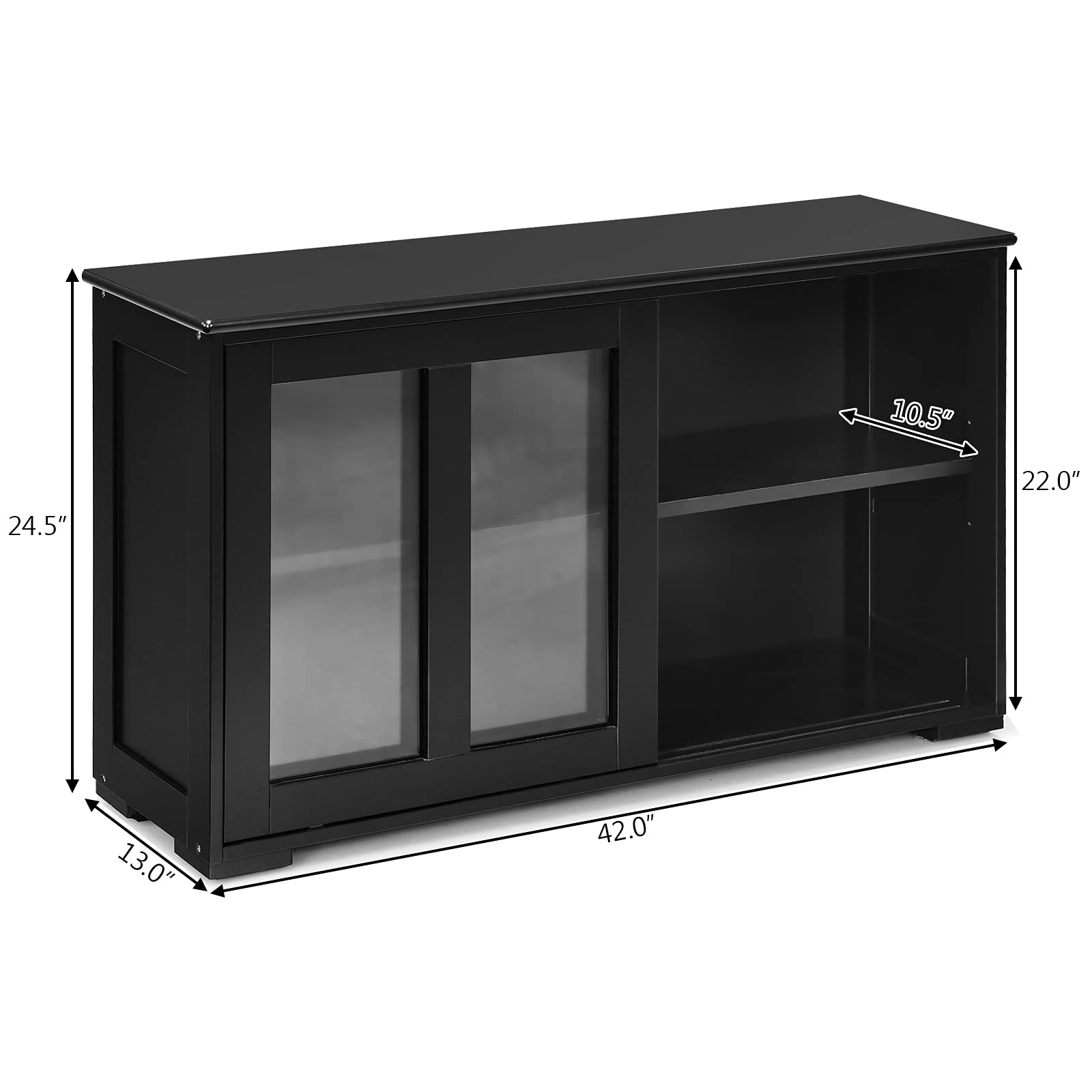 Costzon Wooden Sideboard Buffet Cabinet with Adjustable Shelf & Sliding Glass Doors - Kitchen Storage Cabinet, Coffee Bar Console Table for Living Room, Dining Room & Hallway - Perfect for Home Organization & Entertaining (Black)