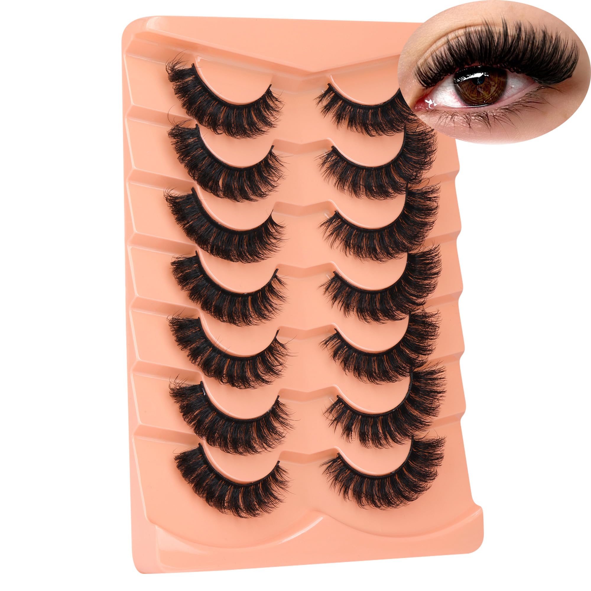 **Boahankuke 7 Pairs False Eyelashes - Fluffy Mink Lashes, 200D Wispy Thick Russian Strip Lashes, D Curl Dramatic Cat Eye Volume Lash Strips for Long Full Lashes | Perfect for Parties, Weddings, and Night Out Makeup**