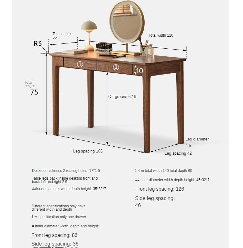 Premium Black Walnut Solid Wood Desk with 3 Drawers - Modern Home Office Furniture for Work & Study - Ergonomic Writing Desk for Professionals & Students