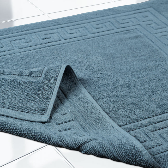 Premium Cotton 2-Piece Greek Key Border Bath Mat Set - Ultra Absorbent, Non-Slip Bathroom Rug - Perfect for Modern Bathrooms, Master Suites & Spa-Like Retreats