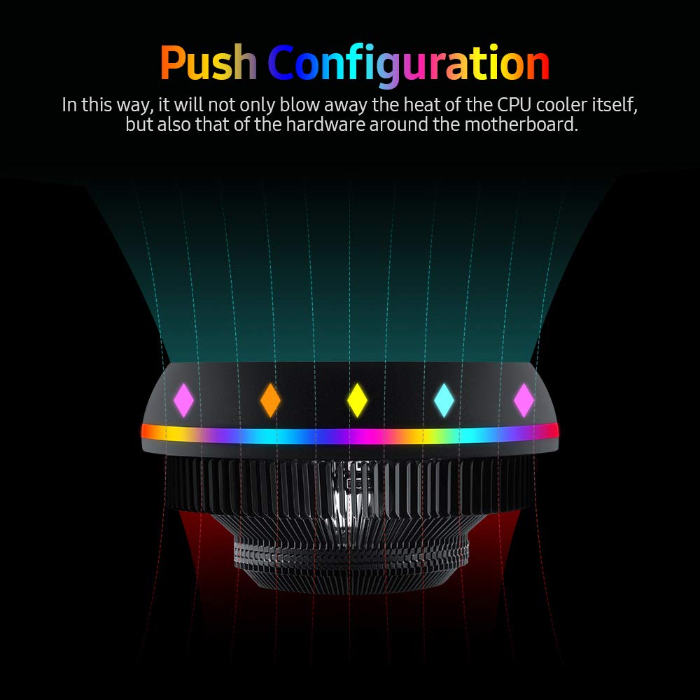 Universal Computer Case Cooler with 5-Color RGB Lighting - All-in-One CPU Air Cooler for Server & PC, Compatible with Most Power Supplies & Sockets | Perfect for Gaming Rigs, Workstations & Home Office Setups