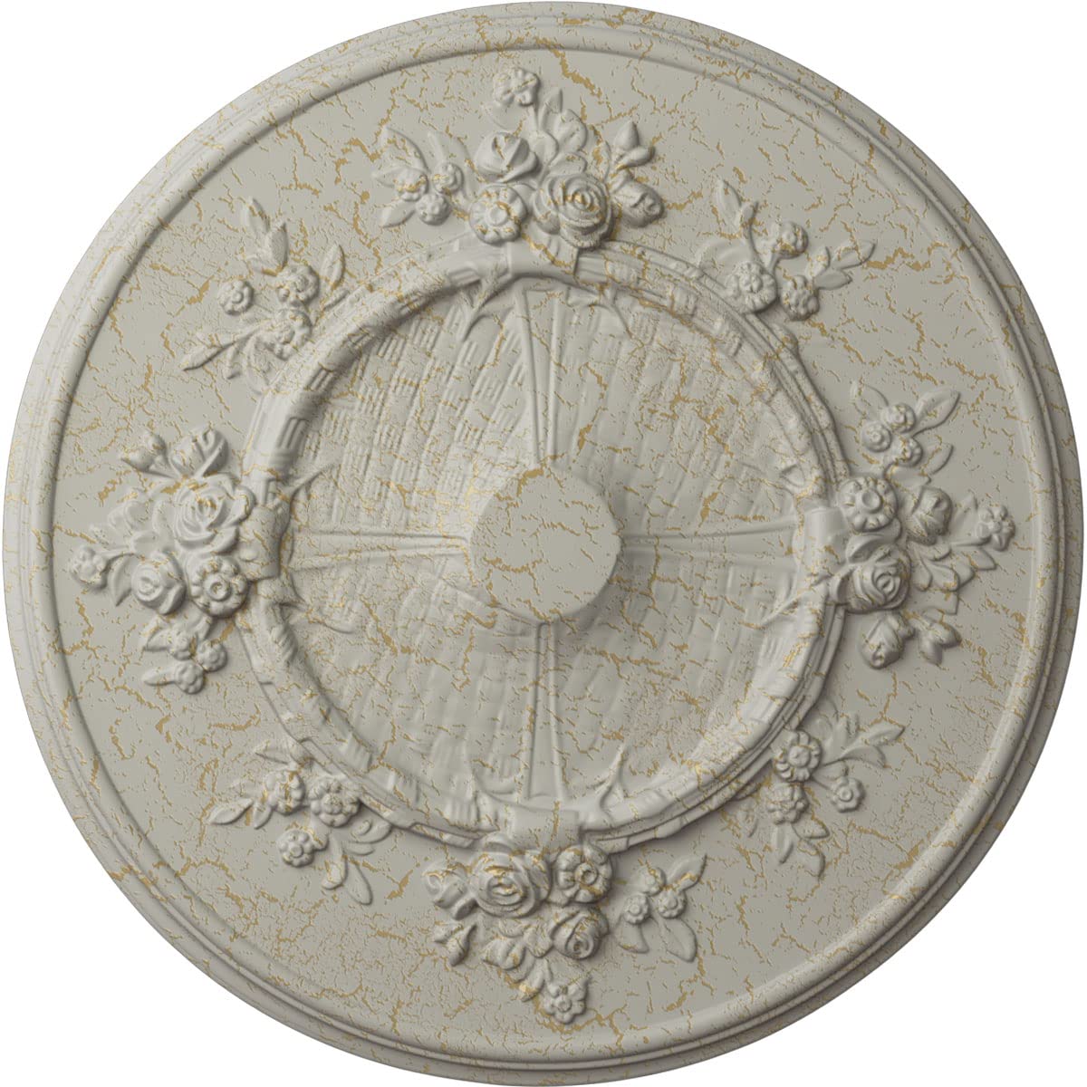 Ekena Millwork 27 Inch Flower Ceiling Medallion - Hand-Painted Pot of Cream Crackle Finish, 27