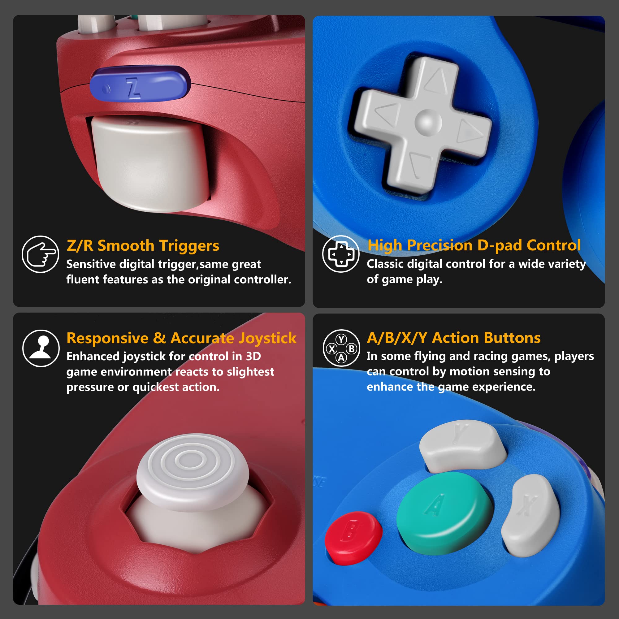 **FIOTOK Gamecube Controller 2-Pack - Classic Wired for Wii & Nintendo (Blue & Red) - Perfect for Multiplayer Gaming**