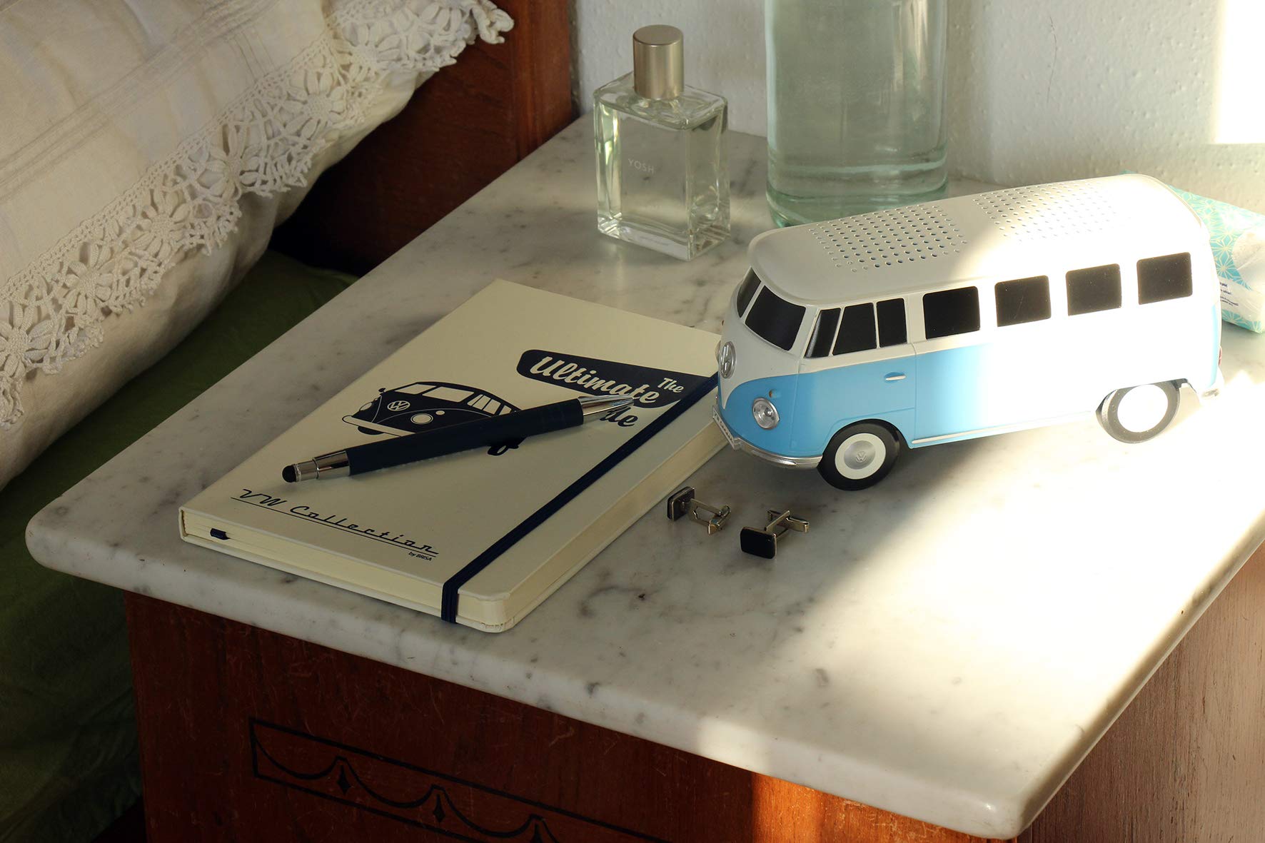 BRISA VW Collection - 1:20 Scale Volkswagen T1 Bus Campervan Bluetooth Speaker with Rechargeable Battery | Portable Wireless Speaker for Home, Office, Travel & Outdoor Adventures | Classic Blue Retro Design