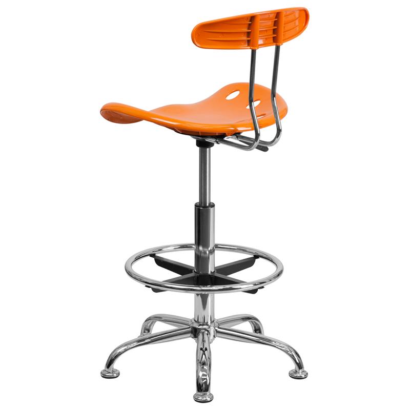 FLASH Bradley Vibrant Violet and Chrome Drafting Stool with Tractor Seat - Adjustable Height Bar Stool for Home Office, Art Studio & Industrial Workspaces