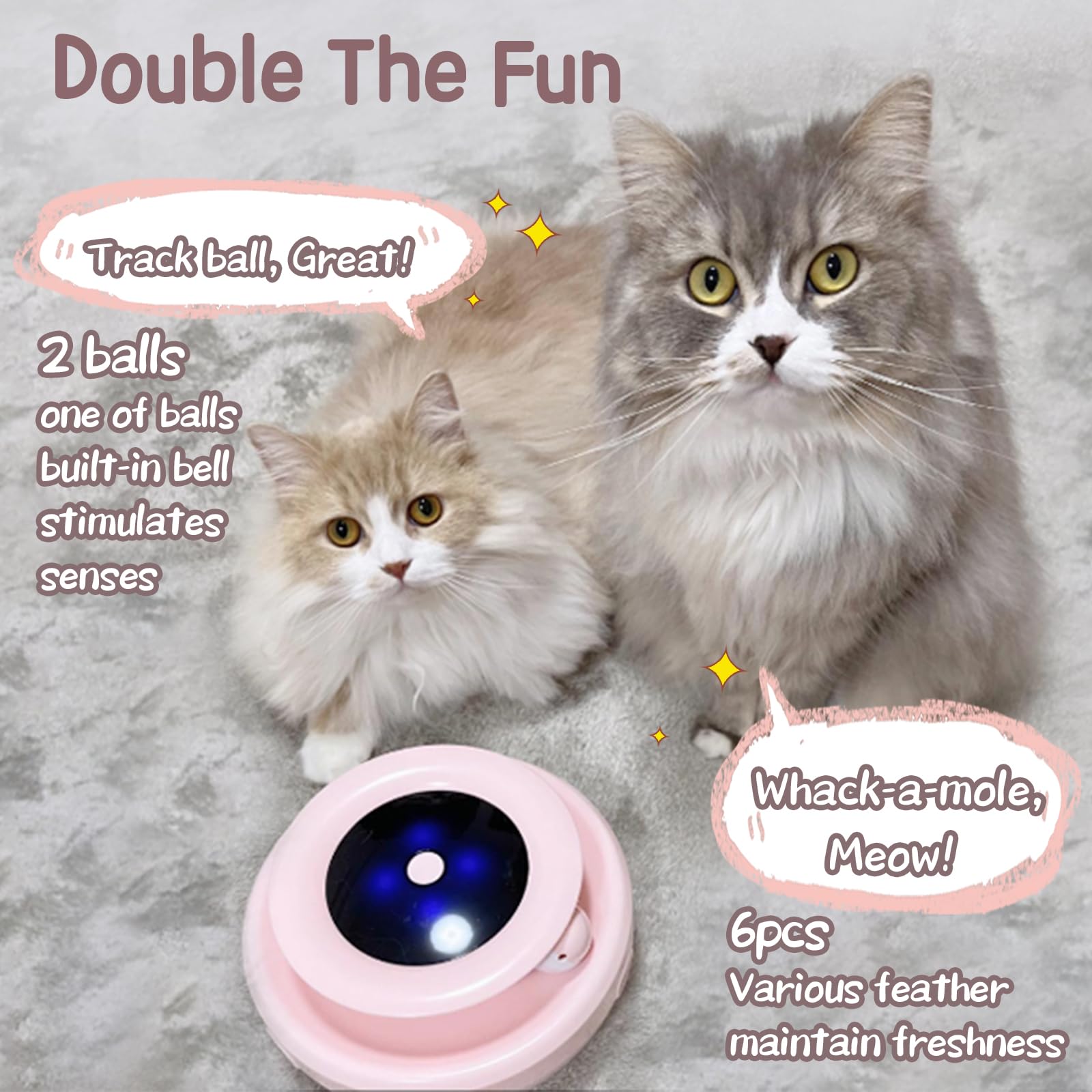 ORSDA 2-in-1 Interactive Cat Toys for Indoor Cats - Automatic Rolling Ball & Ambush Feather Toy with 6 Attachments - Dual Power Supply & Auto On/Off (Upgraded Version) - Perfect for Playtime, Exercise & Bonding with Your Feline Friend