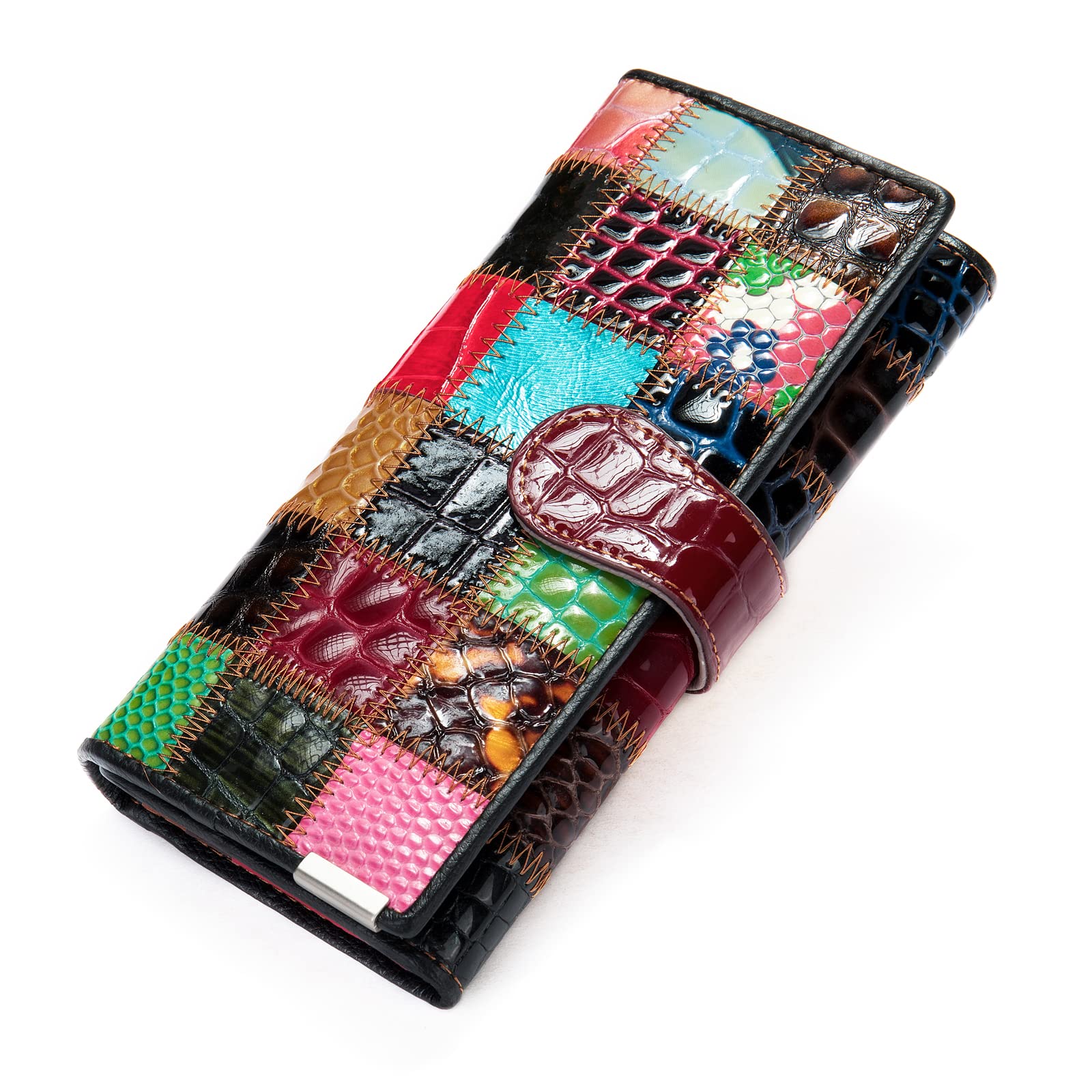 MASIWEI Women's Genuine Leather Patchwork Wallet - Stylish Multicolor Credit Card Holder with Zip Coin Purse | Perfect for Everyday Use, Travel & Gift Giving