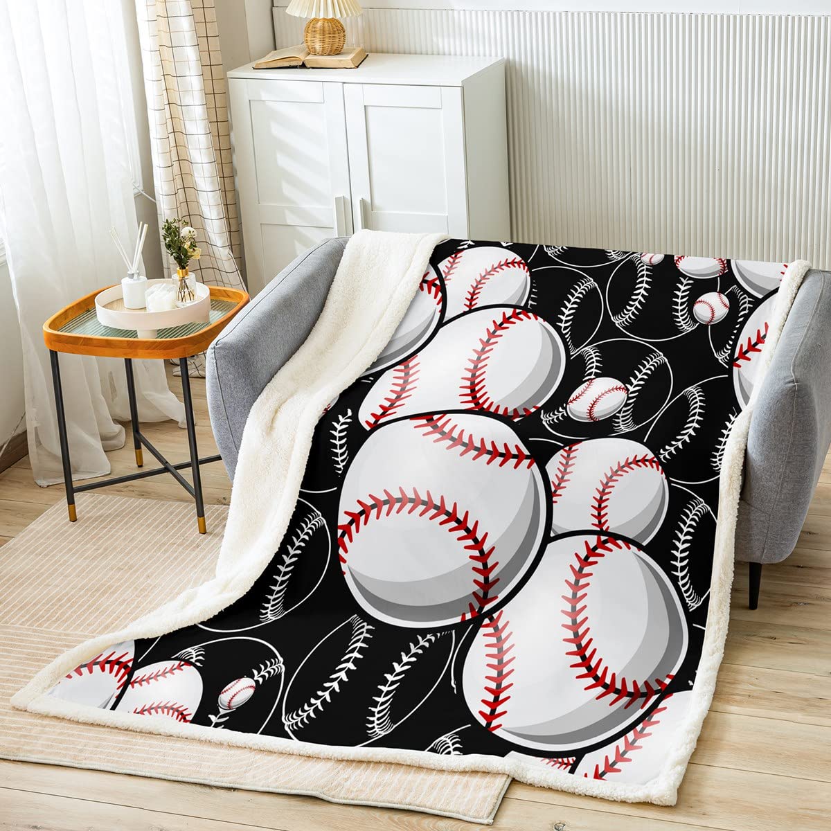 Feelyou Kids Baseball Fleece Throw Blanket - Soft Sherpa & Microfiber Plush Blanket for Boys & Girls (60x80 Inches, Twin) - Perfect for Bed, Sofa, Couch & Ball Game Snuggling