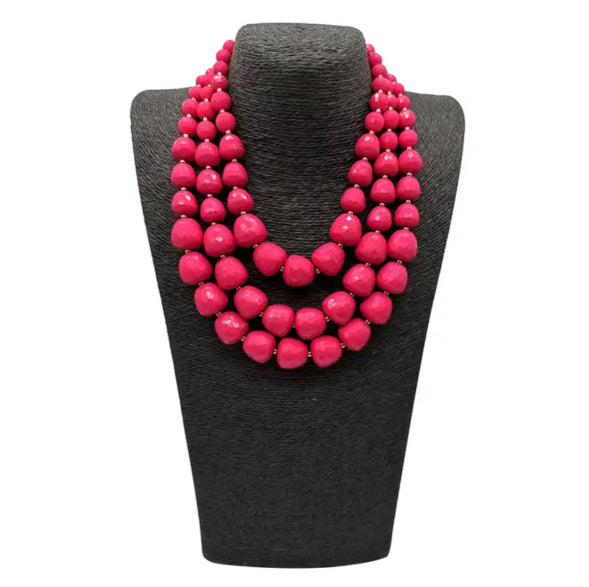 Fuchsia Chunky Crystal Necklace Set for Women - Elegant Statement Jewelry for Party, Wedding & Evening Events | Gift Ready Luxury Fashion Accessory